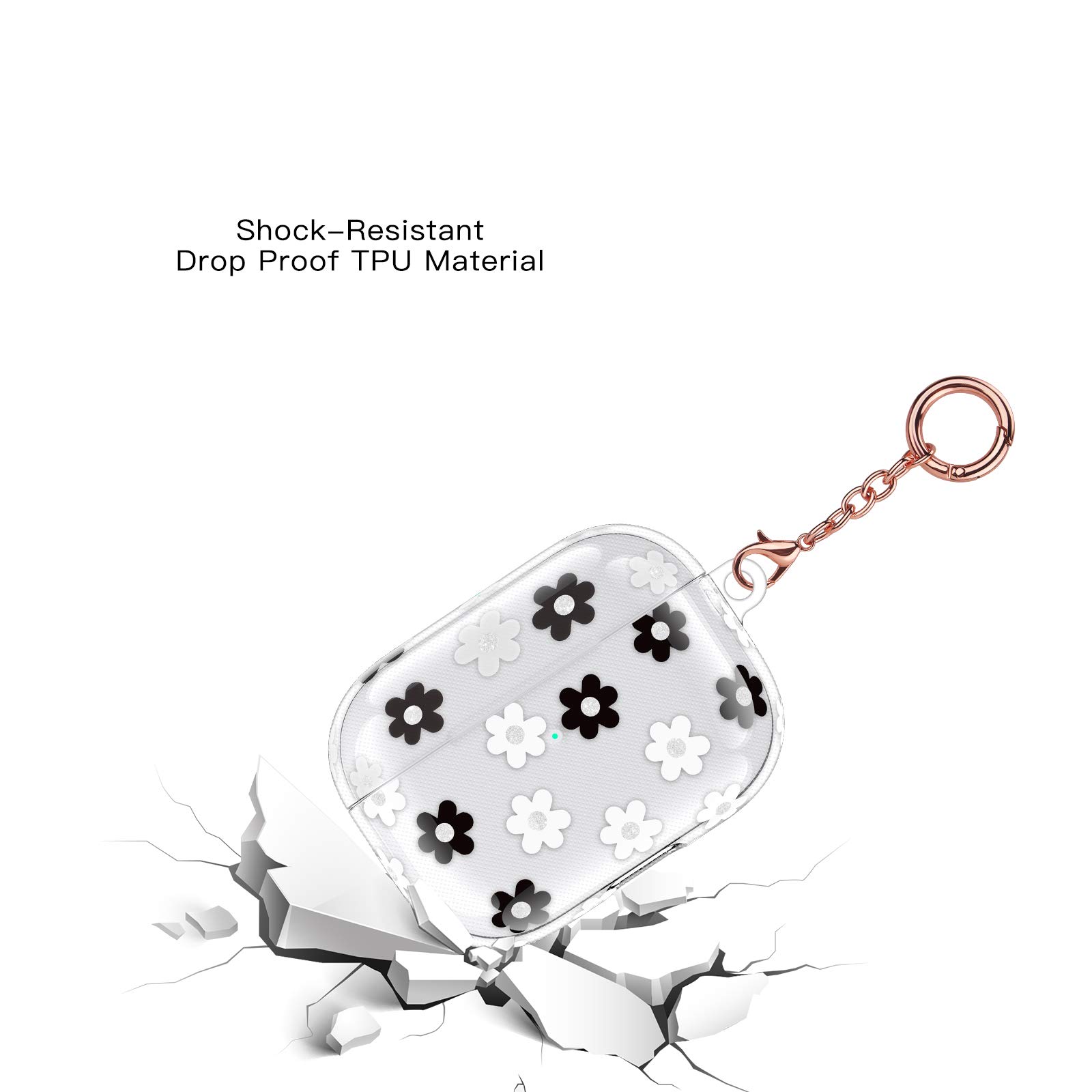 AirPods Pro Case - Clear Cute Shockproof TPU Gel Cover with Keychain & Clip for AirPods Pro Charging Case (Floral Design) - Perfect for Gym, Travel & Everyday Protection