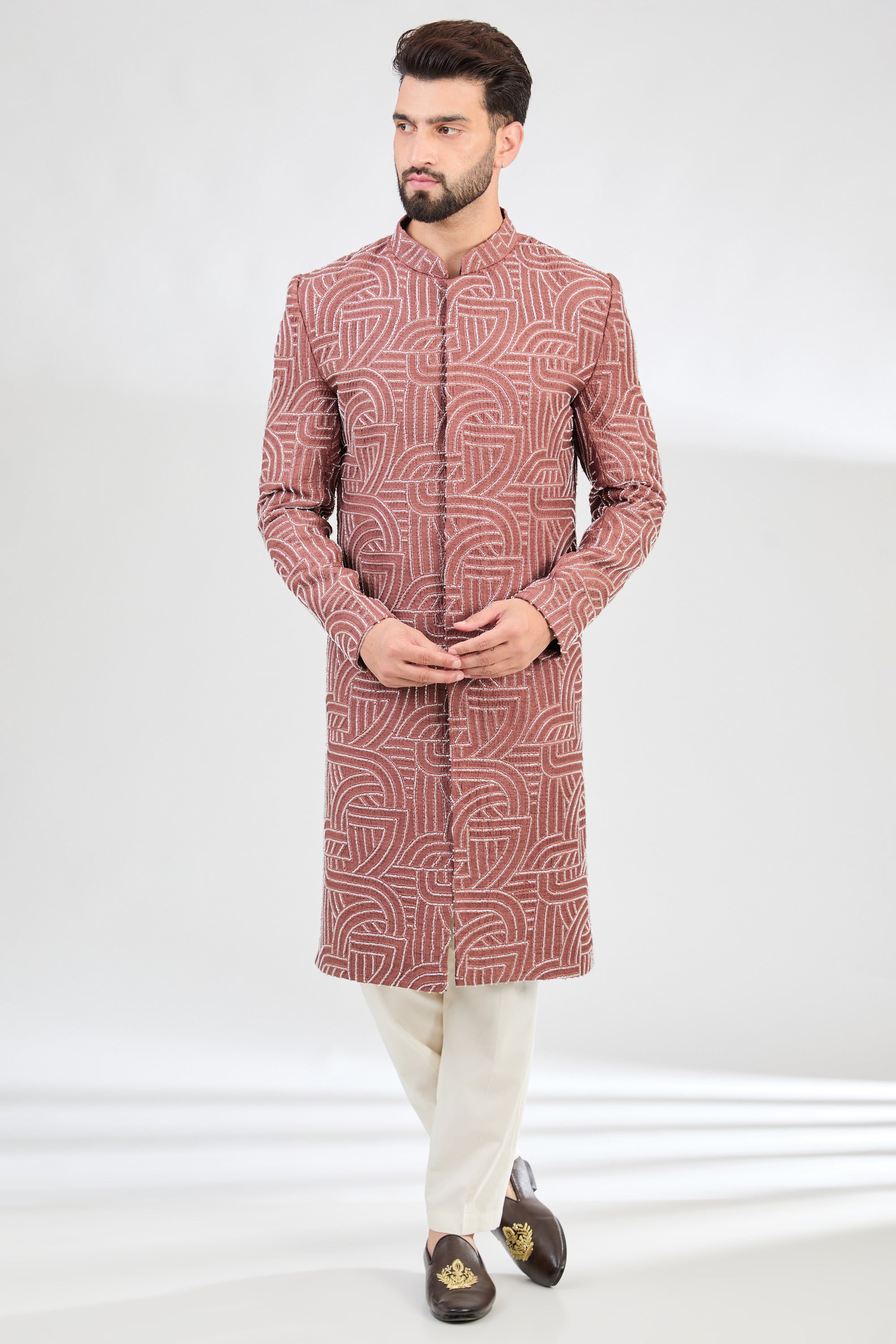 Elegant Mauve Taupe Sherwani with Exquisite Cut Dana Embroidery - Perfect for Weddings, Festivals & Special Occasions