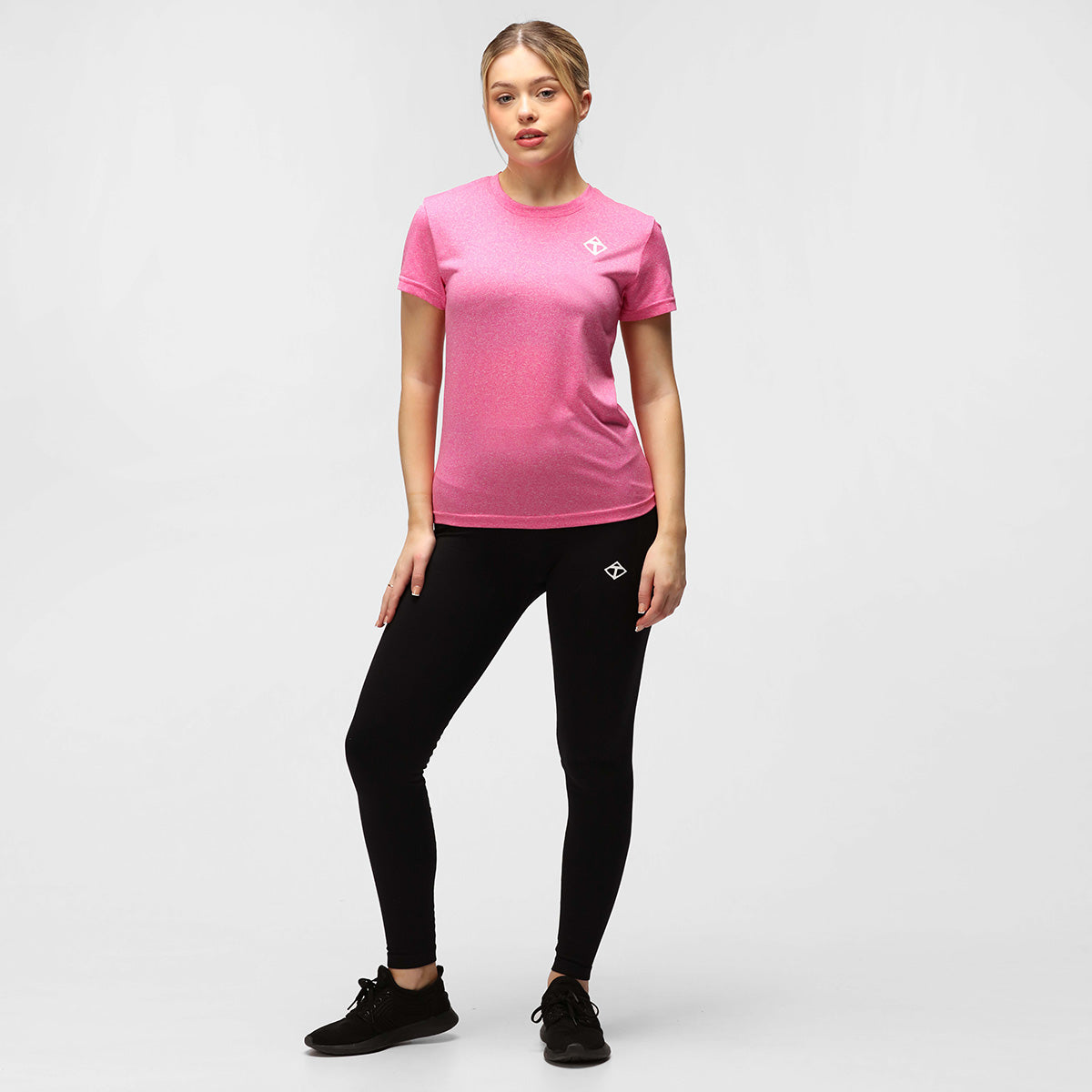 Pink Melange Diamond Women's Technical T-Shirt - Moisture Wicking, Breathable & Stylish for Workouts, Yoga & Casual Wear