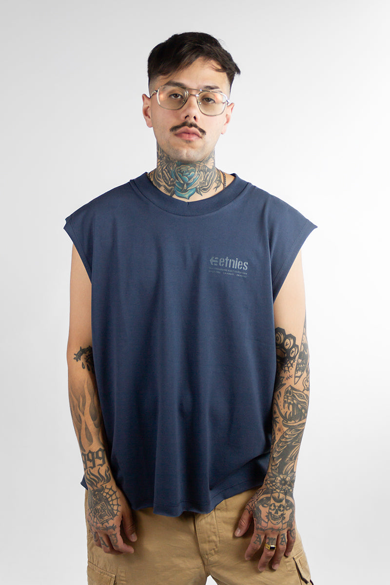 Etnies 1986 Dark Denim Blue Oversized Tank Top - Vintage Streetwear for Skateboarding & Casual Outfits