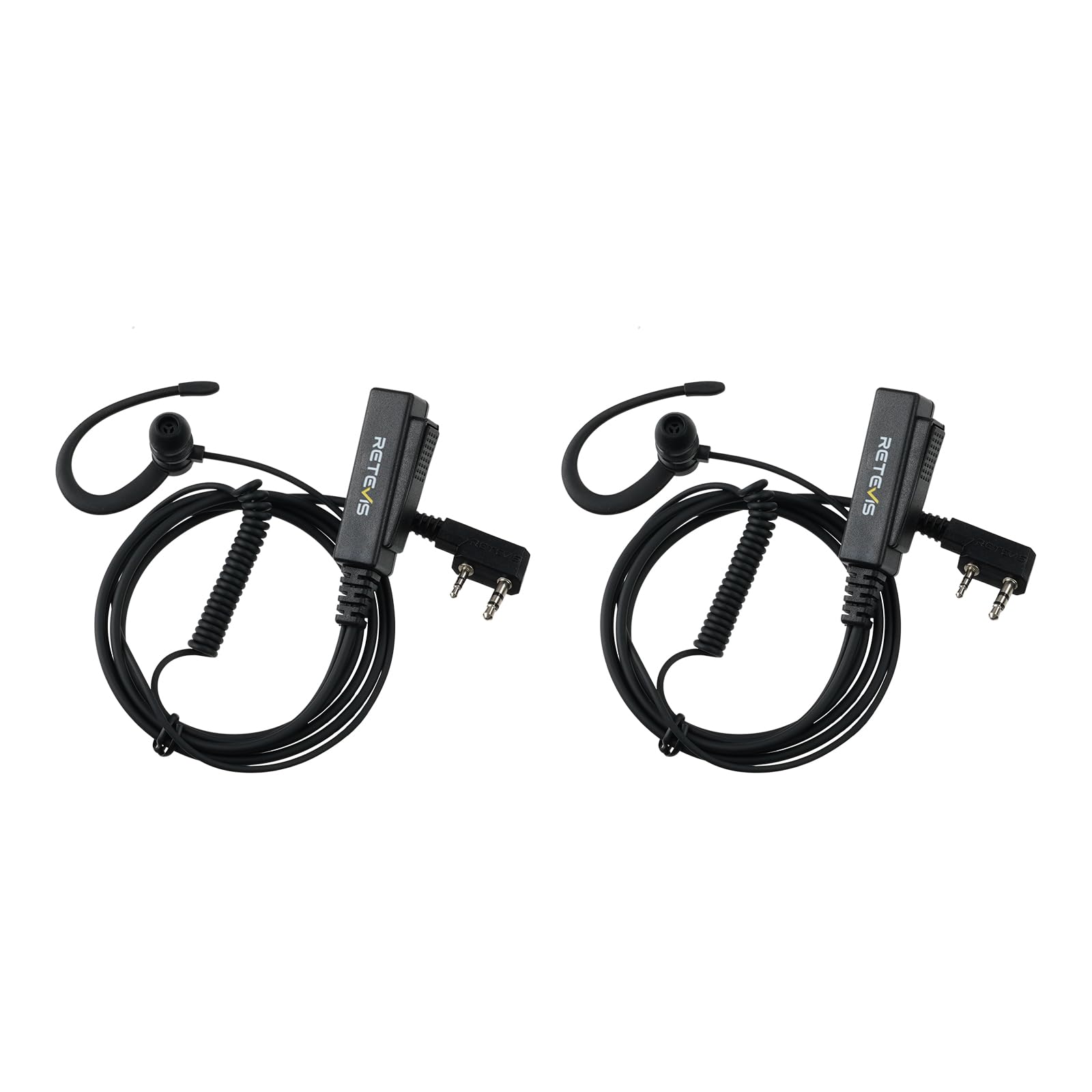 Retevis G-Shape 2 Pin Walkie Talkie Headset with PTT Mic - Compatible with RT24, RT27, RT617 & Kenwood Two Way Radios (2 Pack) - Ideal for Security, Construction & Event Staff Communication