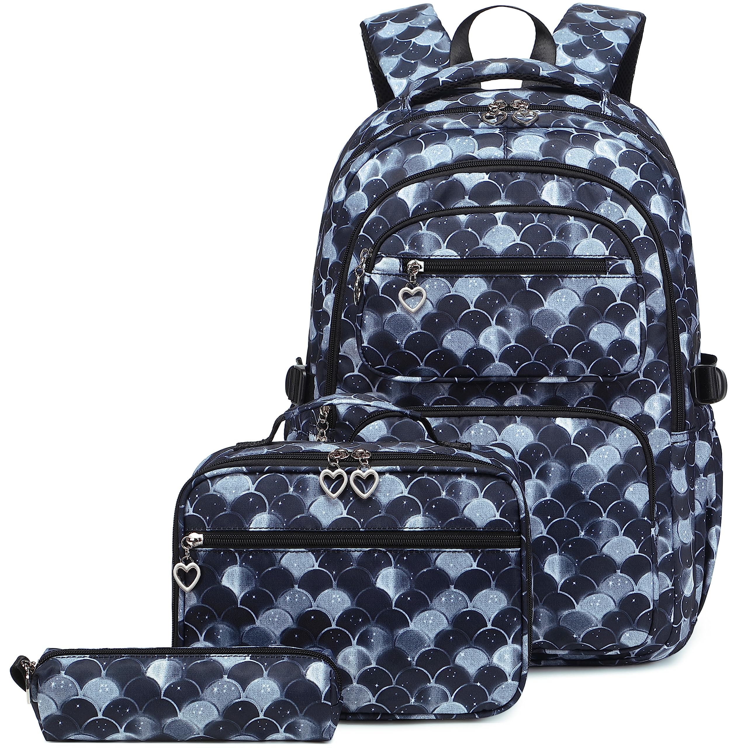 Joyfulife Mermaid Backpack for Girls - 3 in 1 School Backpack Set with Lunch Box, Cute Elementary Bookbag for Primary & Middle School Teens - Perfect for School, Travel & Daily Use