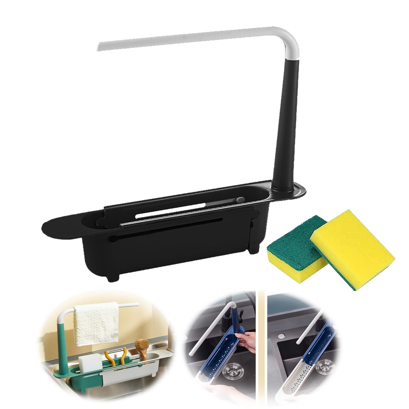 2022 Upgraded Telescopic Sink Shelf - Black | Expandable Kitchen Sink Storage Rack | Space-Saving Organizer for Bathroom & Kitchen | Perfect for Small Spaces, Apartments & RVs