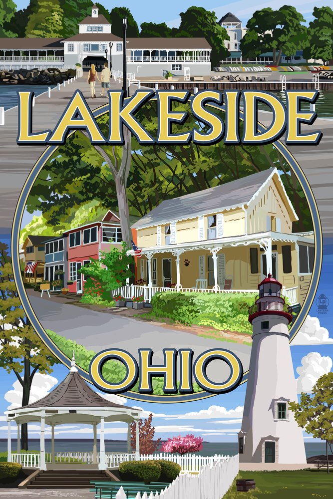 16x24 Lakeside Ohio Metal Wall Art - High-Quality Aluminum Montage Scenes for Home & Office Decor - Perfect for Living Room, Bedroom or Office Wall Display