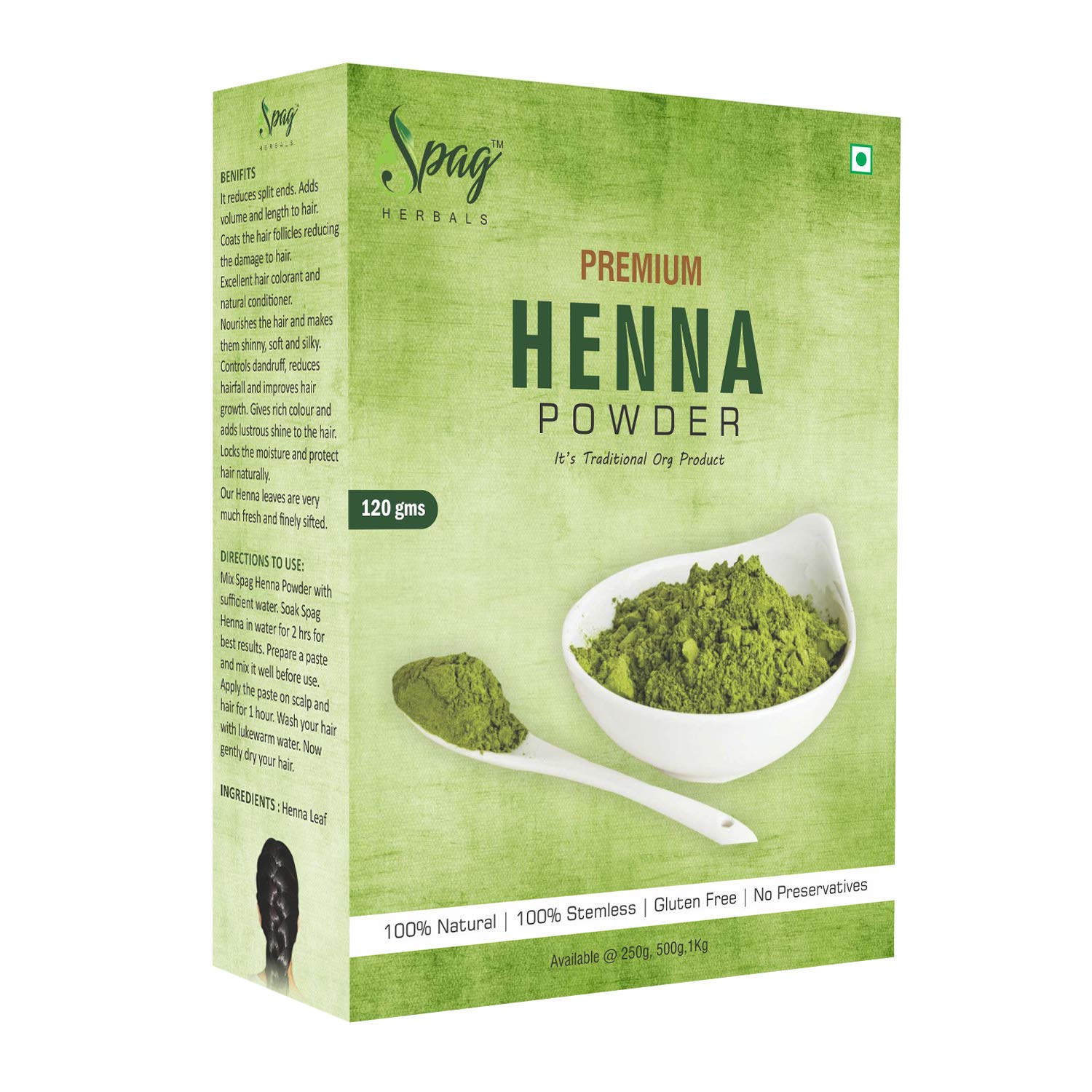 Spag Herbals Premium Organic Henna Powder for Natural Hair Care & Coloring - 120g | Chemical-Free Hair Treatment for Gray Coverage, Conditioning & Shine Enhancement | Perfect for DIY Hair Dye at Home or Salon Use