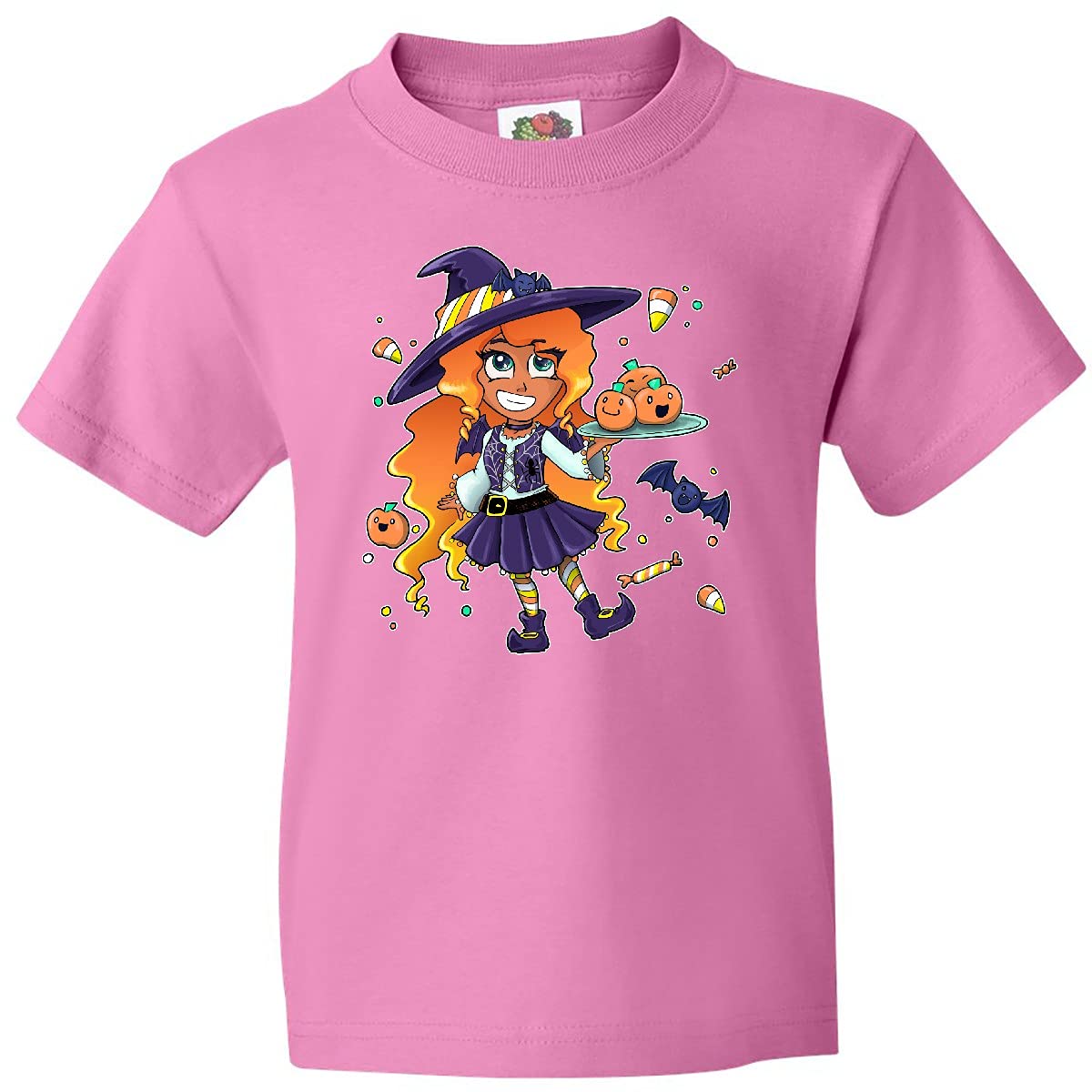 Inktastic Halloween Candy Corn Witch with Pumpkins Youth T-Shirt - Fun Costume Party Outfit for Kids Trick or Treating