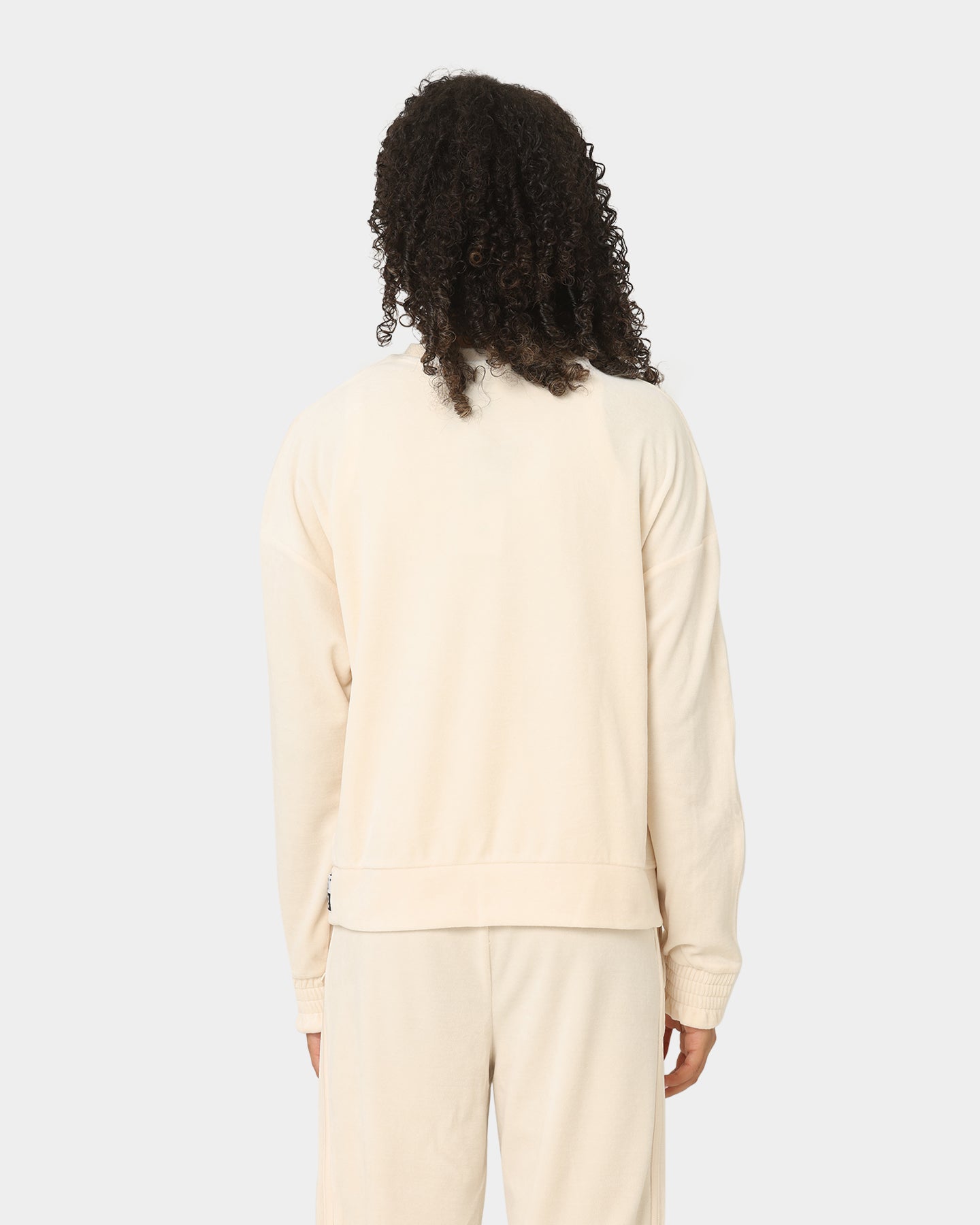 Adidas Women's Velour Crewneck Sweatshirt - Wonder White | Soft & Comfortable Casual Wear for Women | Perfect for Gym, Lounge & Everyday Outfits