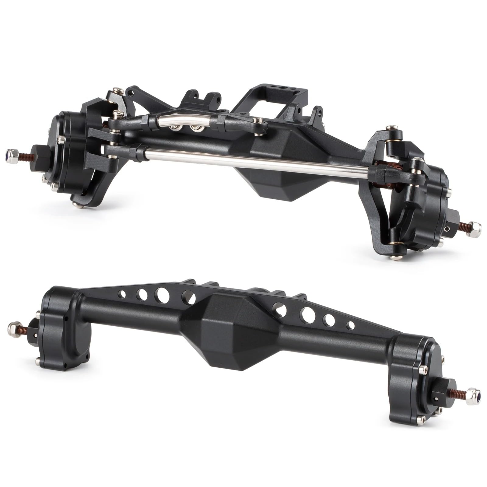1/10 Scale RC Portal Axles Set with BTA Servo Mount - High Strength 7075 Aluminum One-Piece Construction, Offset Design for Axial Capra, SCX10 III, LCG Cheater Rigs (Black Front & Rear Set) - Perfect for Rock Crawling, Trail Running, and Off-Road RC Adventures