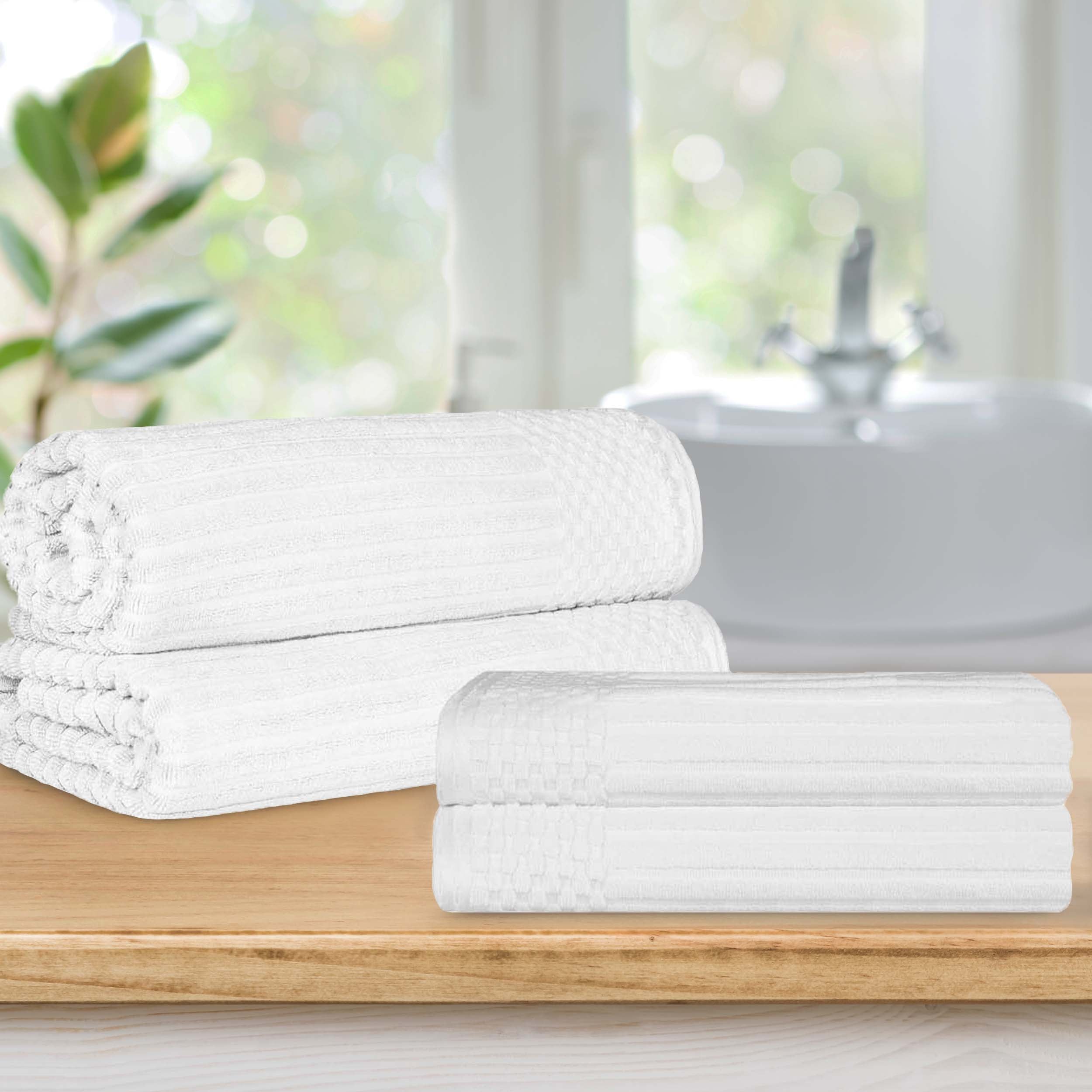 Premium Soho Ribbed Textured Cotton Bath Towel Set - Ultra Absorbent & Quick Dry - Luxury Spa & Bathroom Towels for Hotel, Home, Gym Use