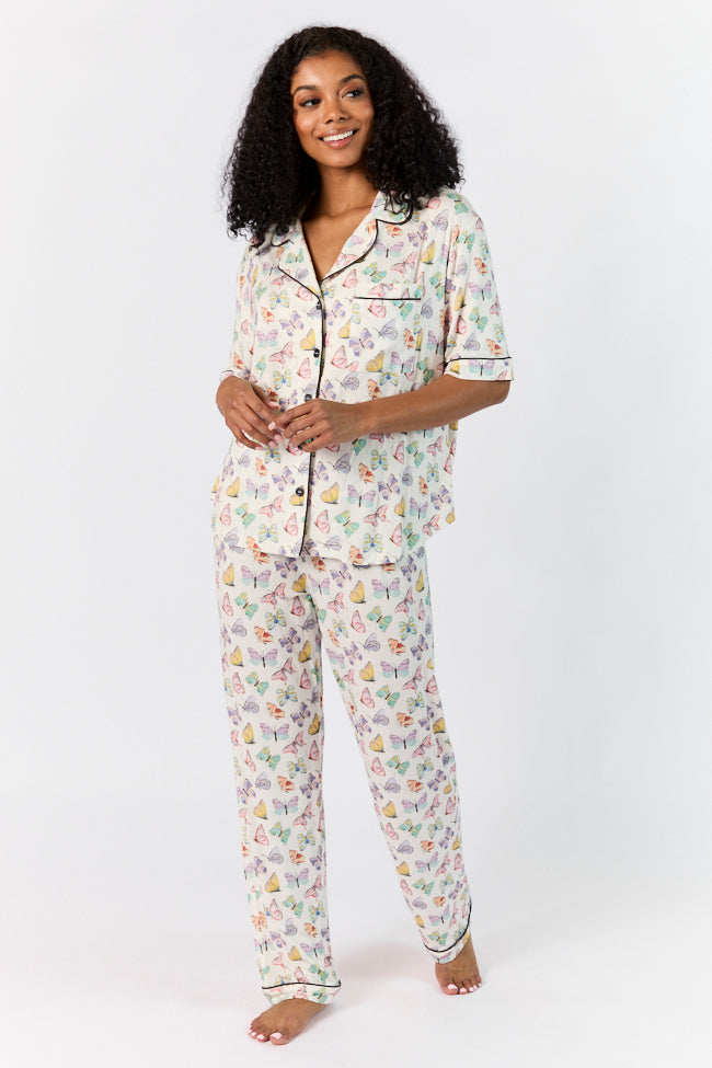 Good To Get Away Butterfly Print Short Sleeve Pajama Top for Women - Soft Sleepwear & Lounge Wear - Perfect for Bedtime, Relaxing at Home or Vacation