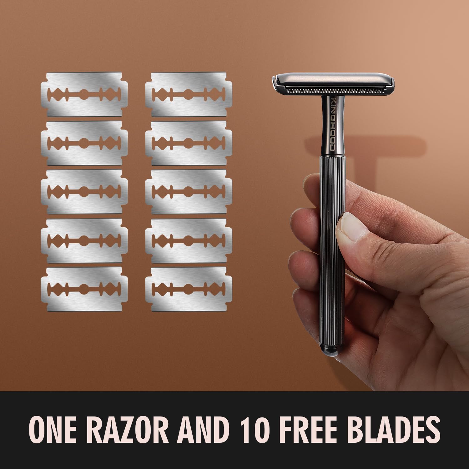 Premium Brass Safety Razor with 10 Double Edge Blades - Eco-Friendly Reusable Razor for Men with Weighted Long Handle - Perfect for Sensitive Skin & Close Shaving - Ideal for Travel, Daily Grooming & Wet Shaving Routine