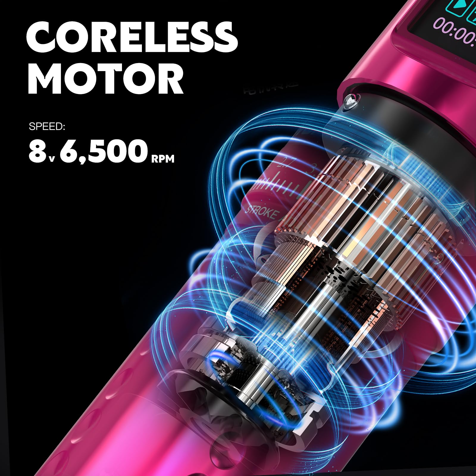 VIRGO Wireless Tattoo Machine - 7 Adjustable Strokes, Coreless Motor, 1800mAh Battery, Digital LED Display - Professional Tattoo Pen for Artists (CHKP15-A) - Perfect for Studio Work & Mobile Tattooing
