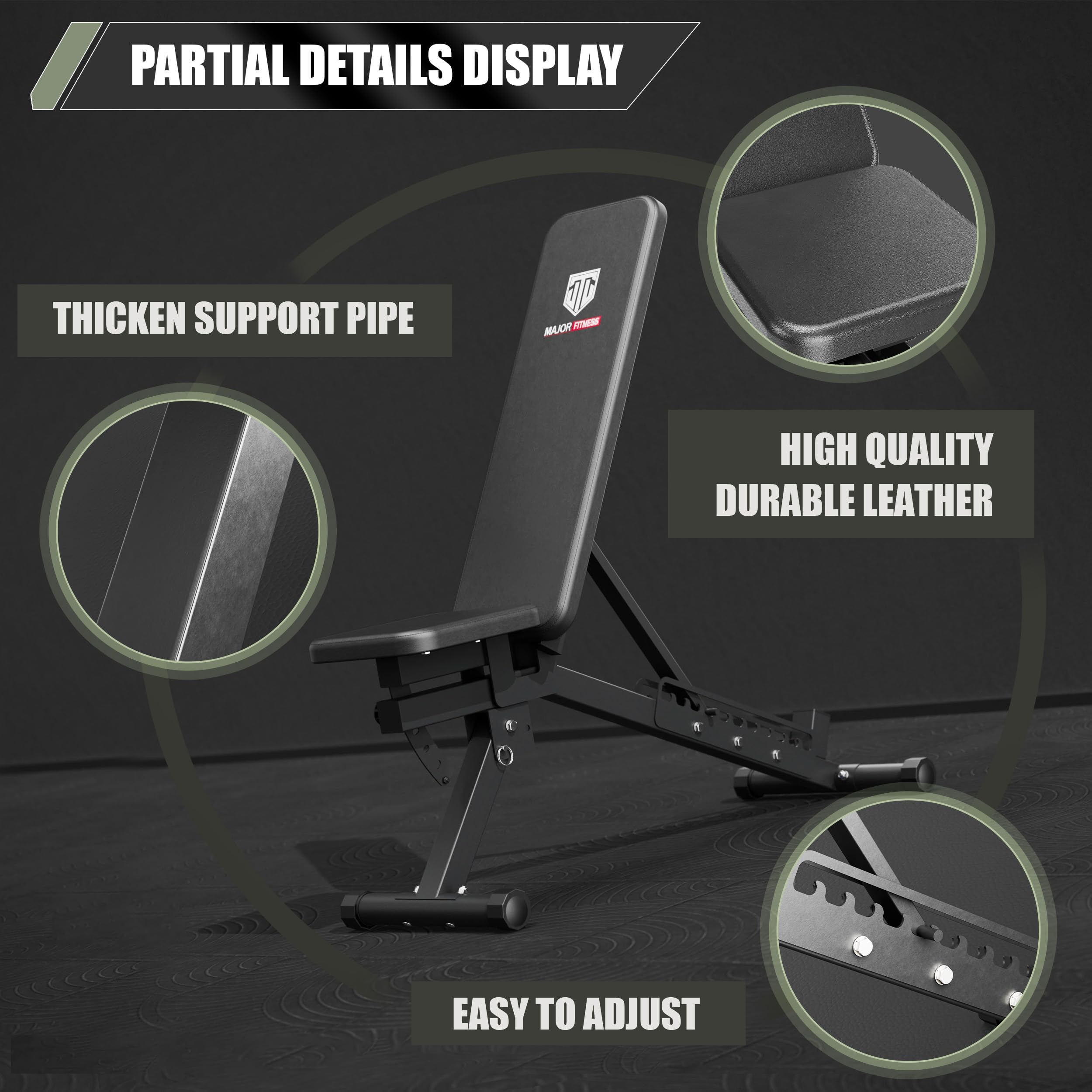 Major Fitness Adjustable Weight Bench – 32-Position Strength Training Bench for Bench Press, Weight Lifting & Home Gym Workouts | Perfect for Garage Gym, Full-Body Workouts & Strength Training