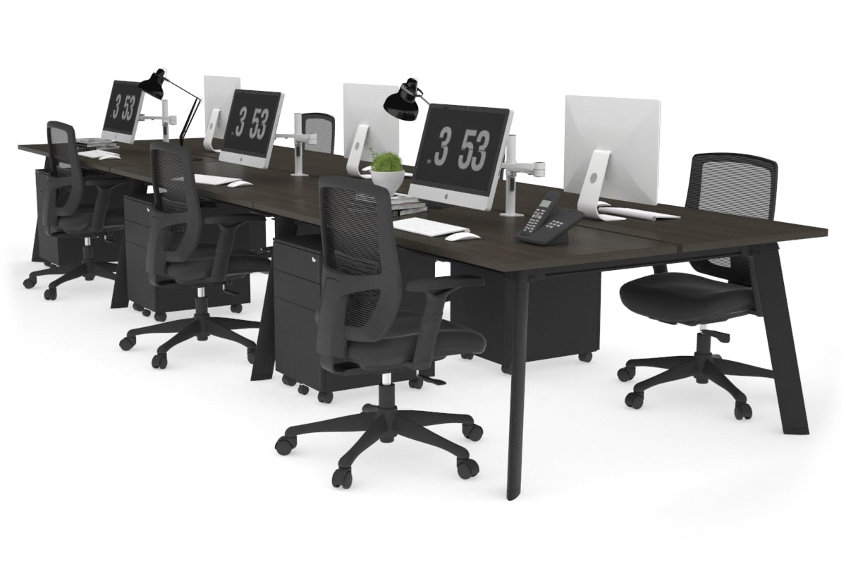 6-Person Workstation with Black Frame - 1400L x 700W Office Desk for Team Collaboration & Open Workspaces