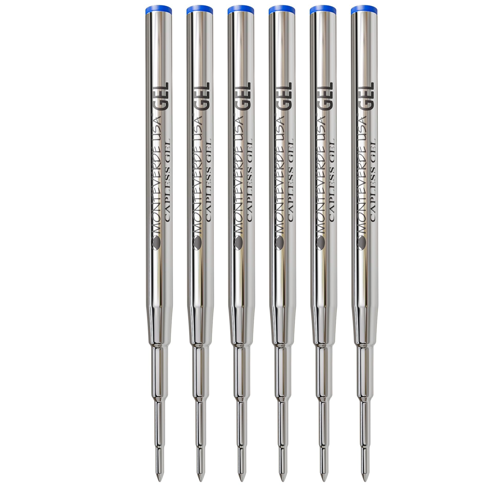 Monteverde Medium Gel Ballpoint Refill for Montblanc Pens - 6 Pack Blue Ink (M433BU) - Smooth Writing for Office, School & Everyday Use