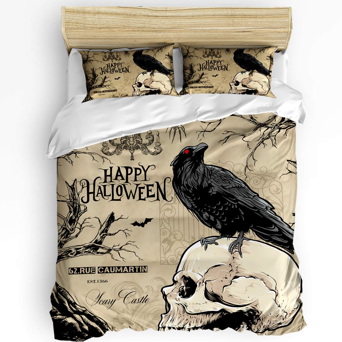 3 Piece Halloween Black Crow & Spider Web Duvet Cover Set - California King Size with Zipper Closure | Spooky Bedding for Kids, Teens & Adults | Perfect for Halloween Decor, Themed Bedrooms & Gothic Home Decor