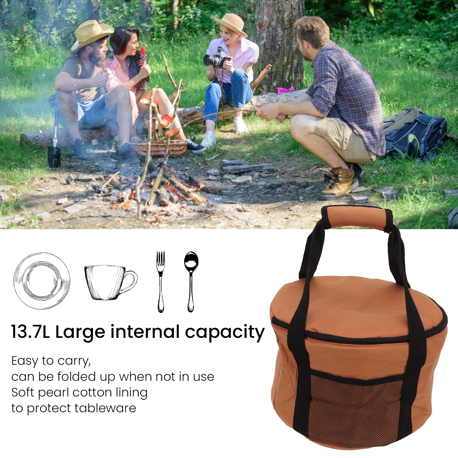Topyond Camp Kitchen Organizer - Large Waterproof Foldable Canvas Cookware Storage Bag with Pearl Cotton Lining | Perfect for Outdoor Camping, Picnics & RV Trips