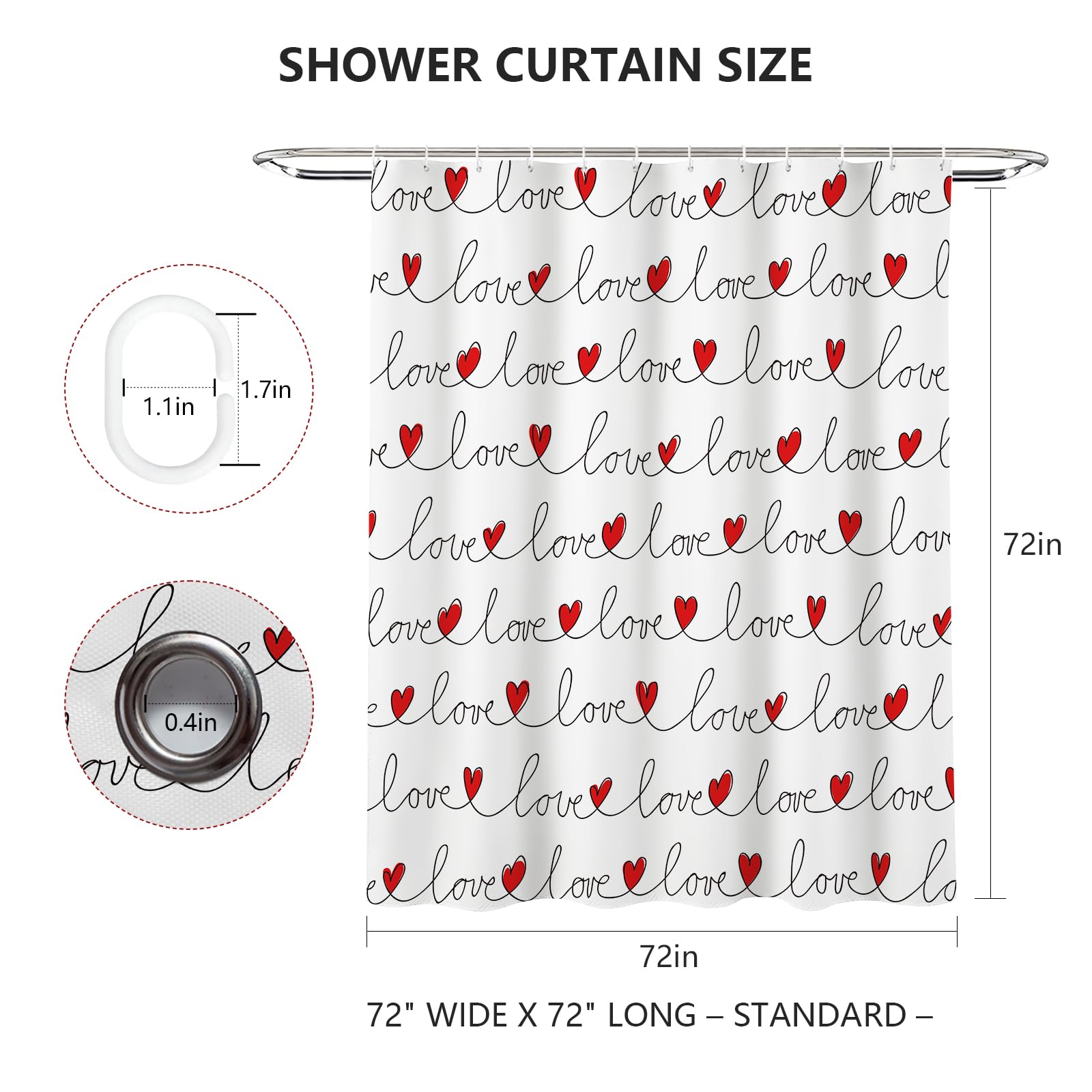 MEHOFOND Valentine's Day Shower Curtain - Romantic Love Heart Design, 72x72 Inch Waterproof Bathroom Decor for Couples - Perfect for Anniversary, Wedding, or Valentine's Gift - Durable & Washable Polyester Fabric