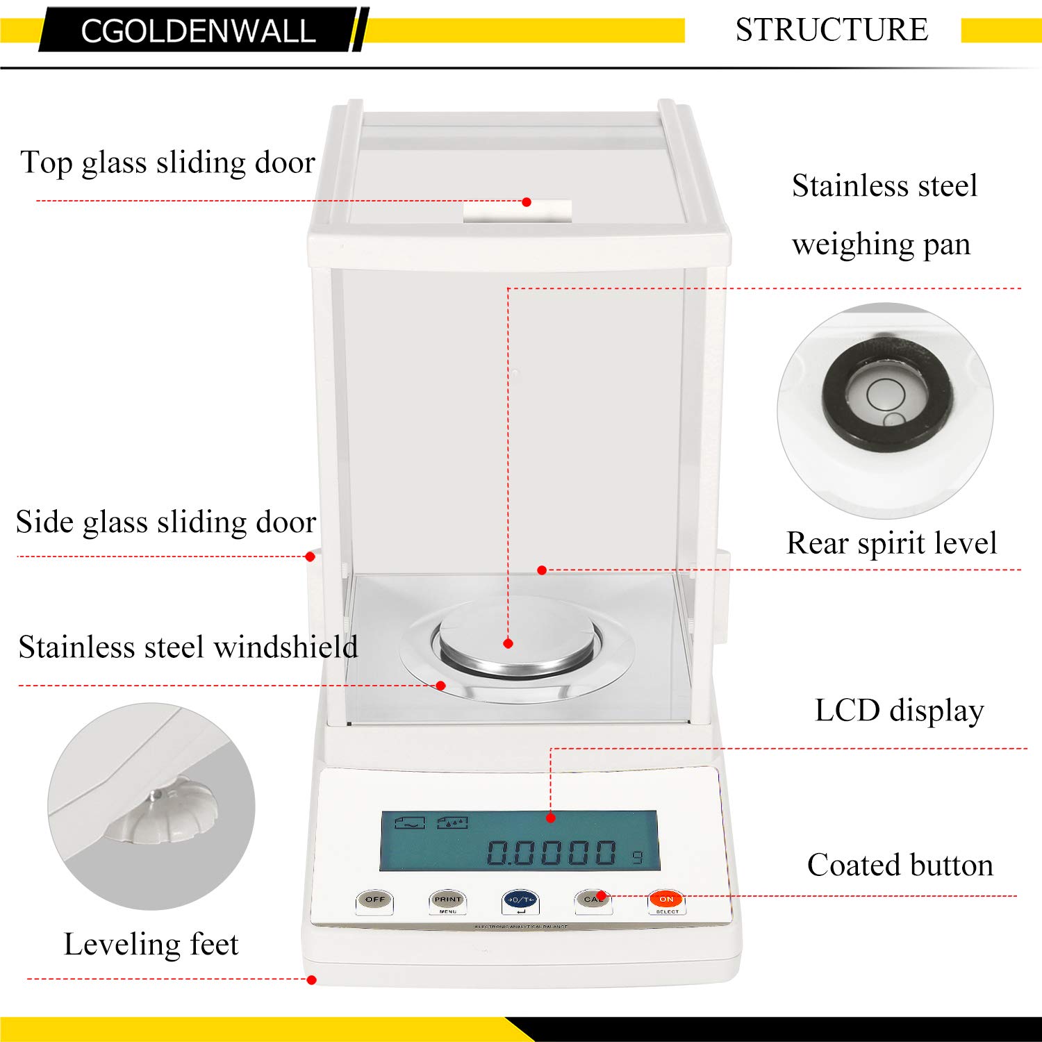 CGOLDENWALL 0.1mg High Precision Digital Analytical Balance - 0.0001g Accuracy Laboratory Scale with USB, 110g Capacity for Jewelry, Pharmacy, School & Industrial Use | Perfect for Gold Weighing, Chemical Measurement & Scientific Research