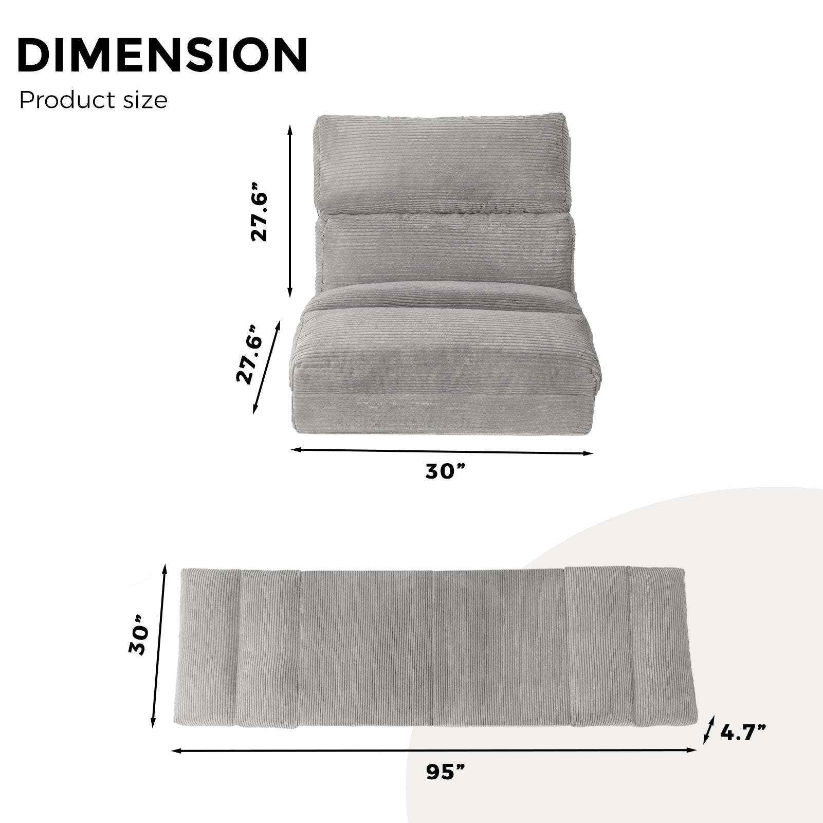 MAXYOYO Folding Sofa Bed - Corduroy Convertible Floor Mattress for Small Spaces, Light Gray | Perfect for Guest Rooms, Apartments & Studio Living