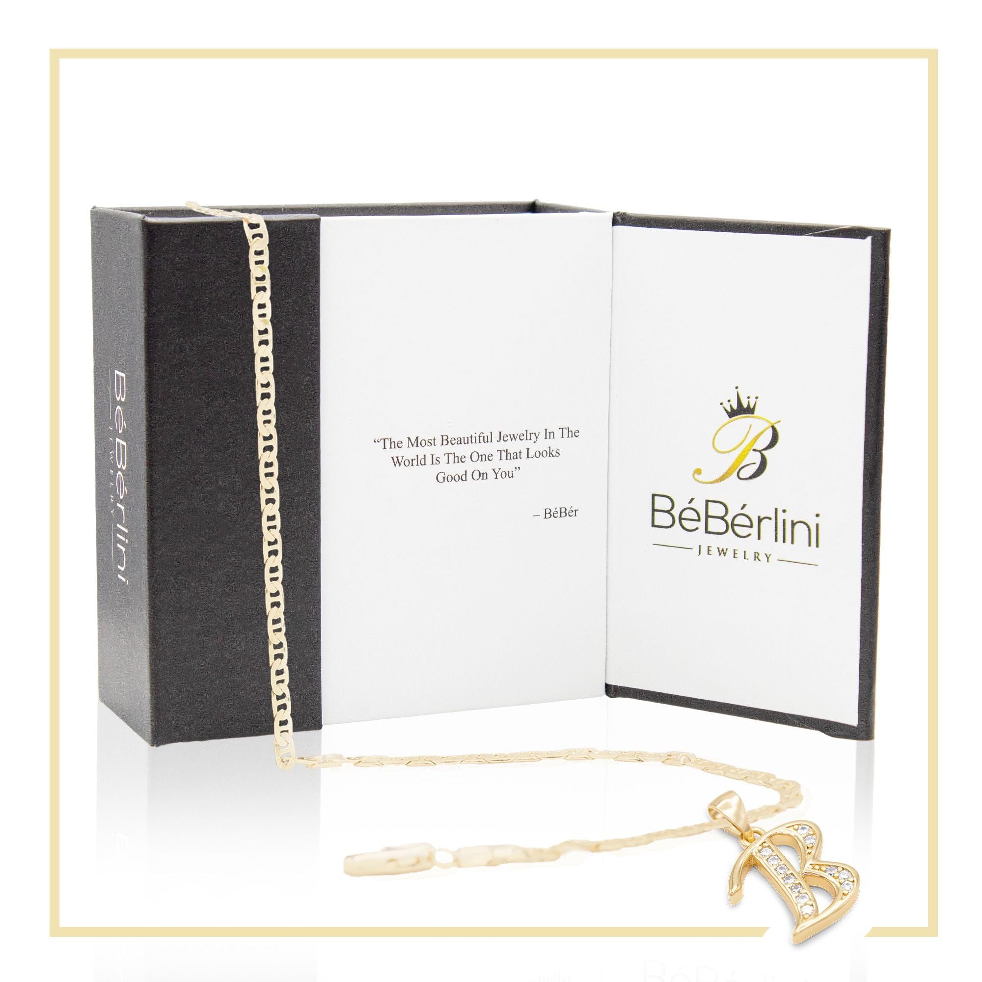 BEBERLINI 14K Gold Filled Letter CZ Charm Initial Anklet for Women - Dainty Mariner Chain Ankle Bracelet Jewelry - Perfect for Everyday Wear, Gifts & Special Occasions