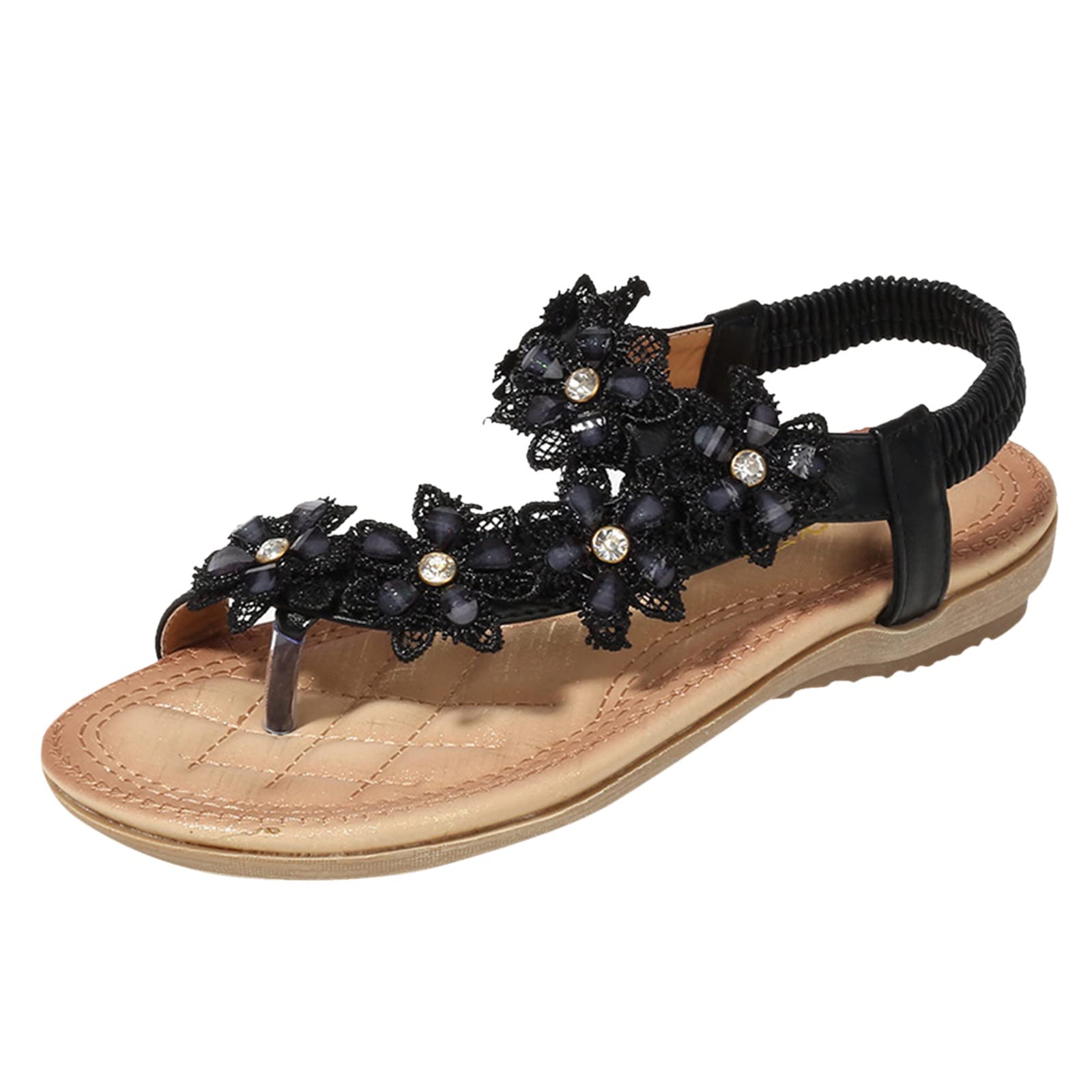Women's Arch Support Sandals - Comfortable Flat Heel Flip Flops with Strap & Floral Design | Summer Beach Walking, Travel & Casual Wear