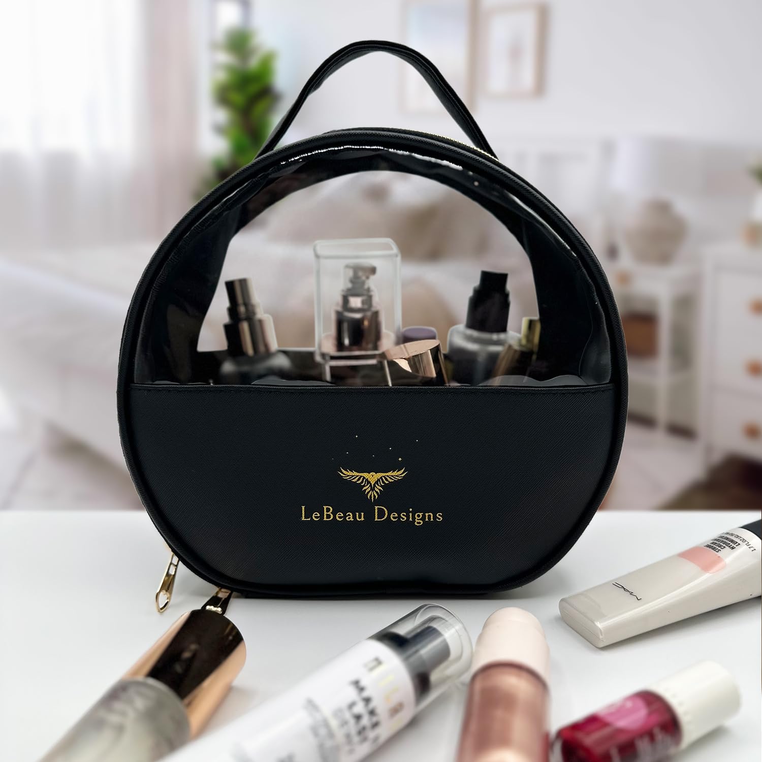 2-Pack Waterproof PU Leather Makeup Travel Bag for Women - Clear Toiletry Organizer with Multiple Compartments & Layered Storage | Perfect for Cosmetic, Skincare & Travel Essentials (Black)