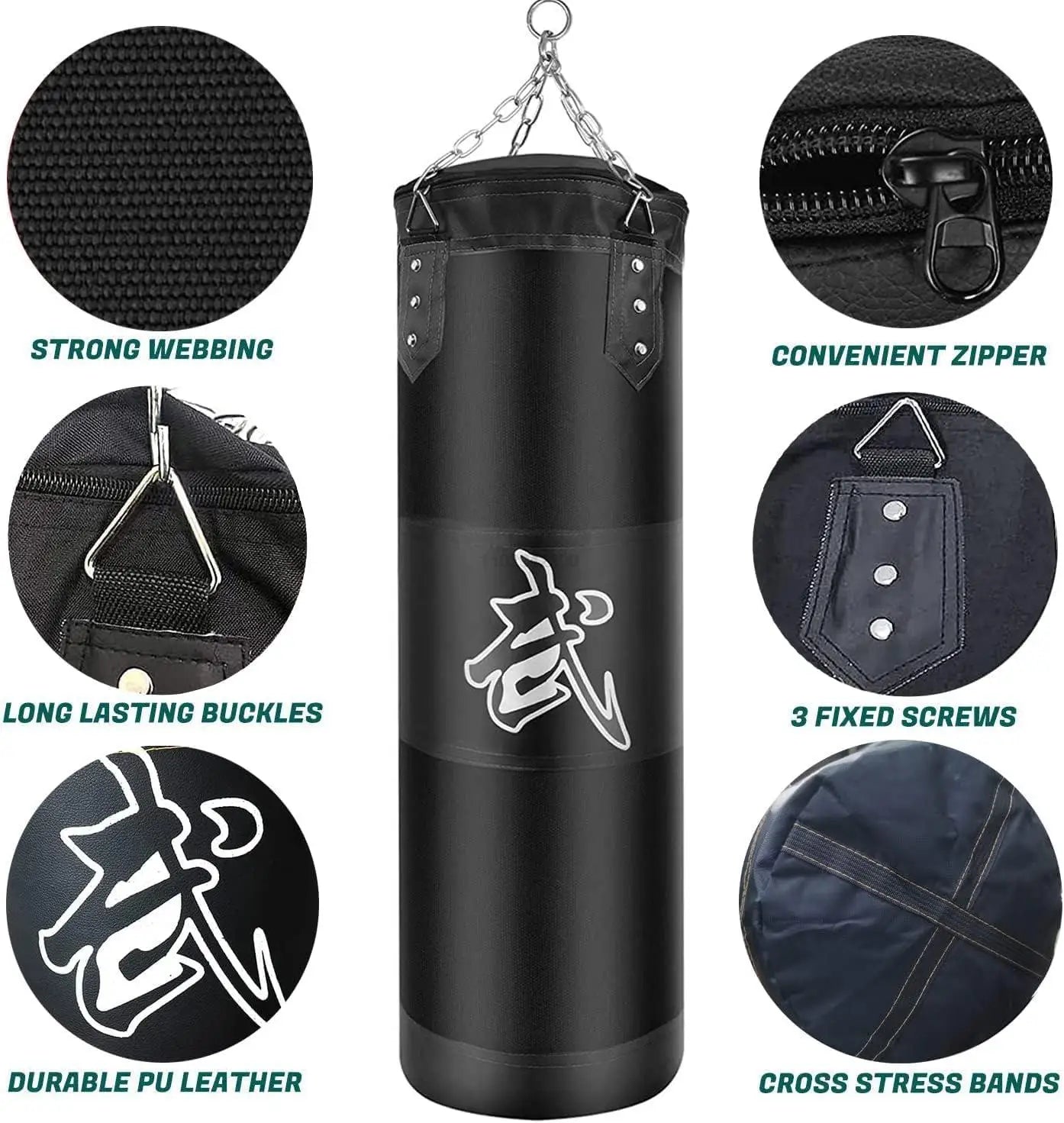 Durable Punching Sandbag for Boxing Training with Heavy-Duty Metal Chain Hook - Perfect for Home Gym, MMA, and Fitness Workouts