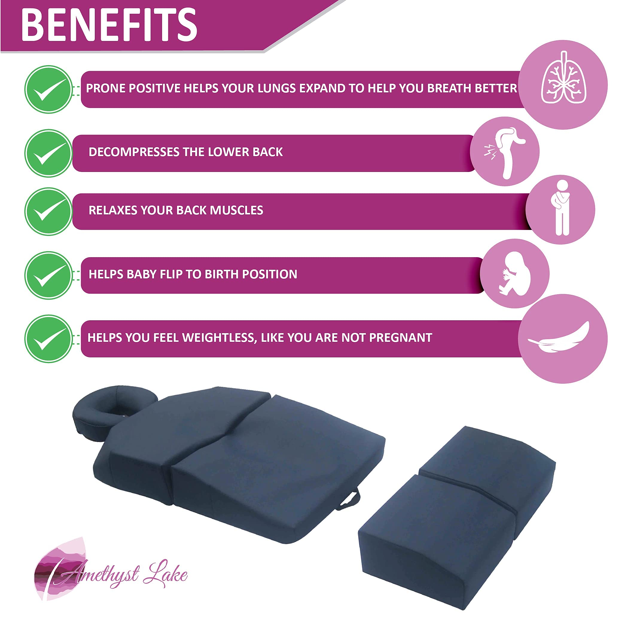 **Amethyst Lake Pregnancy Massage Cushion with Headrest – Full Body Prenatal Support Pillow for Lower Back Pain Relief & Post-Surgery Comfort – Blue | Ideal for Moms-to-Be, Breast Surgery Recovery & Relaxation at Home**