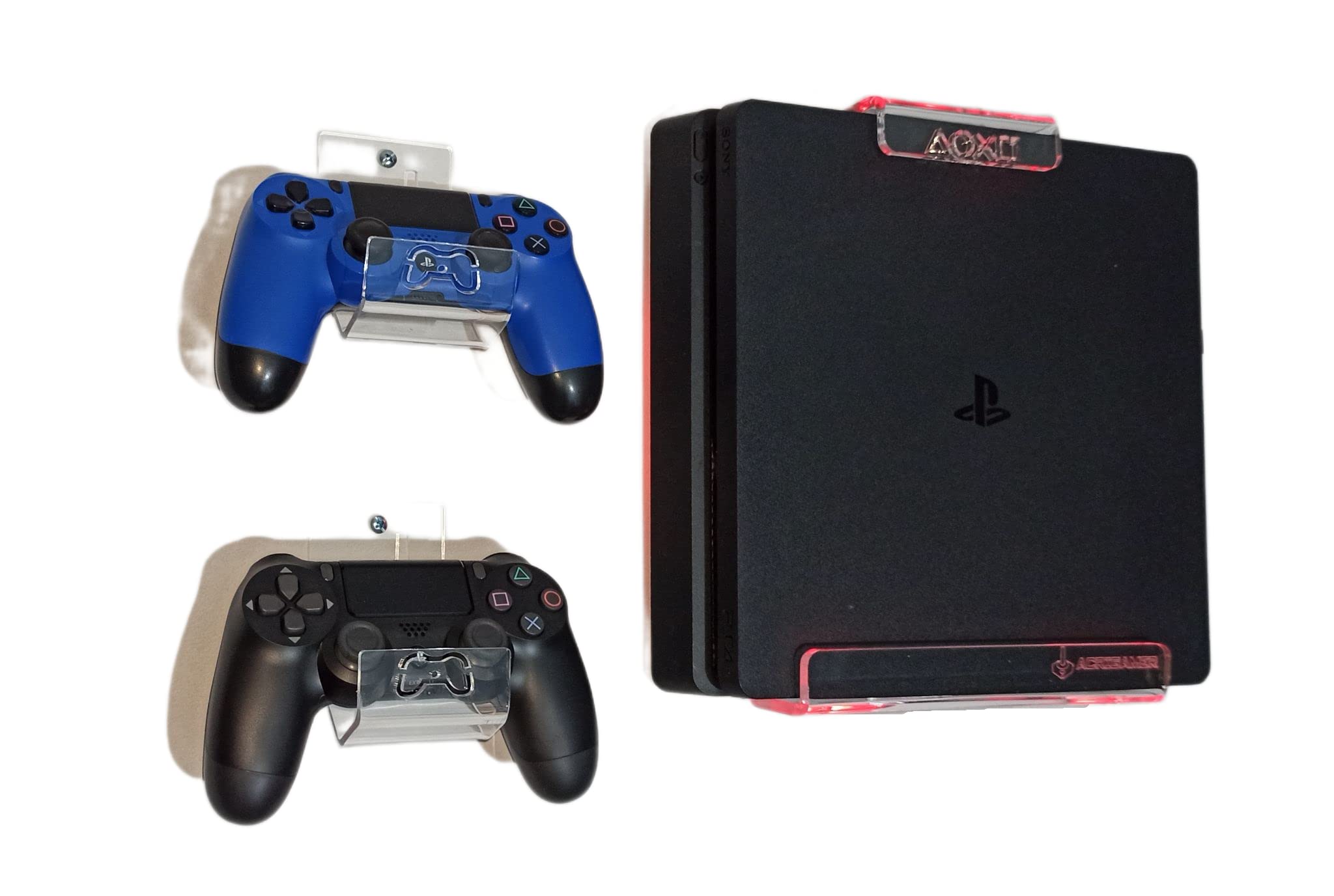 Wall Mount Bracket for PlayStation 4 PS4 (Fat Model) with Multicolor LED Lighting Kit & 2 Controller Holders - Perfect for Gaming Room Setup and Space-Saving Organization
