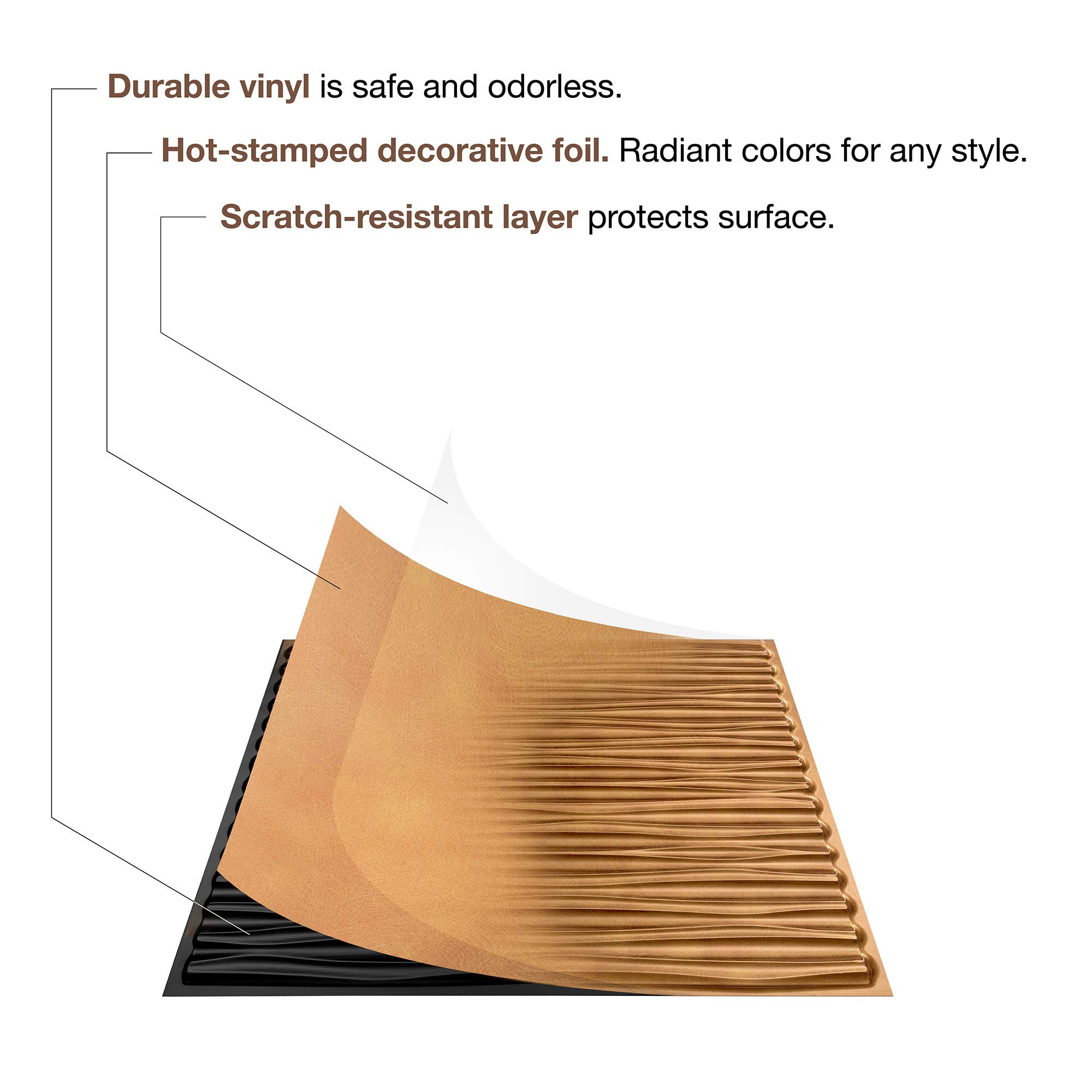FASÄDE Decorative Vinyl Ceiling Tiles 2ft x 2ft - Moonstone Copper Finish (5 Pack) for Home Office, Restaurant & Commercial Interior Design