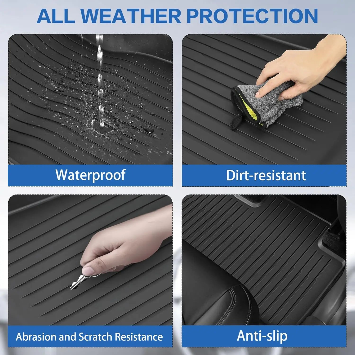 Premium All-Weather TPE Floor Mats for 2021-2024 Tesla Model Y (5 Seats) - Custom Fit Waterproof & Anti-Slip Front & Rear Full Set Car Mats - Perfect for Daily Commute, Road Trips & Winter Protection