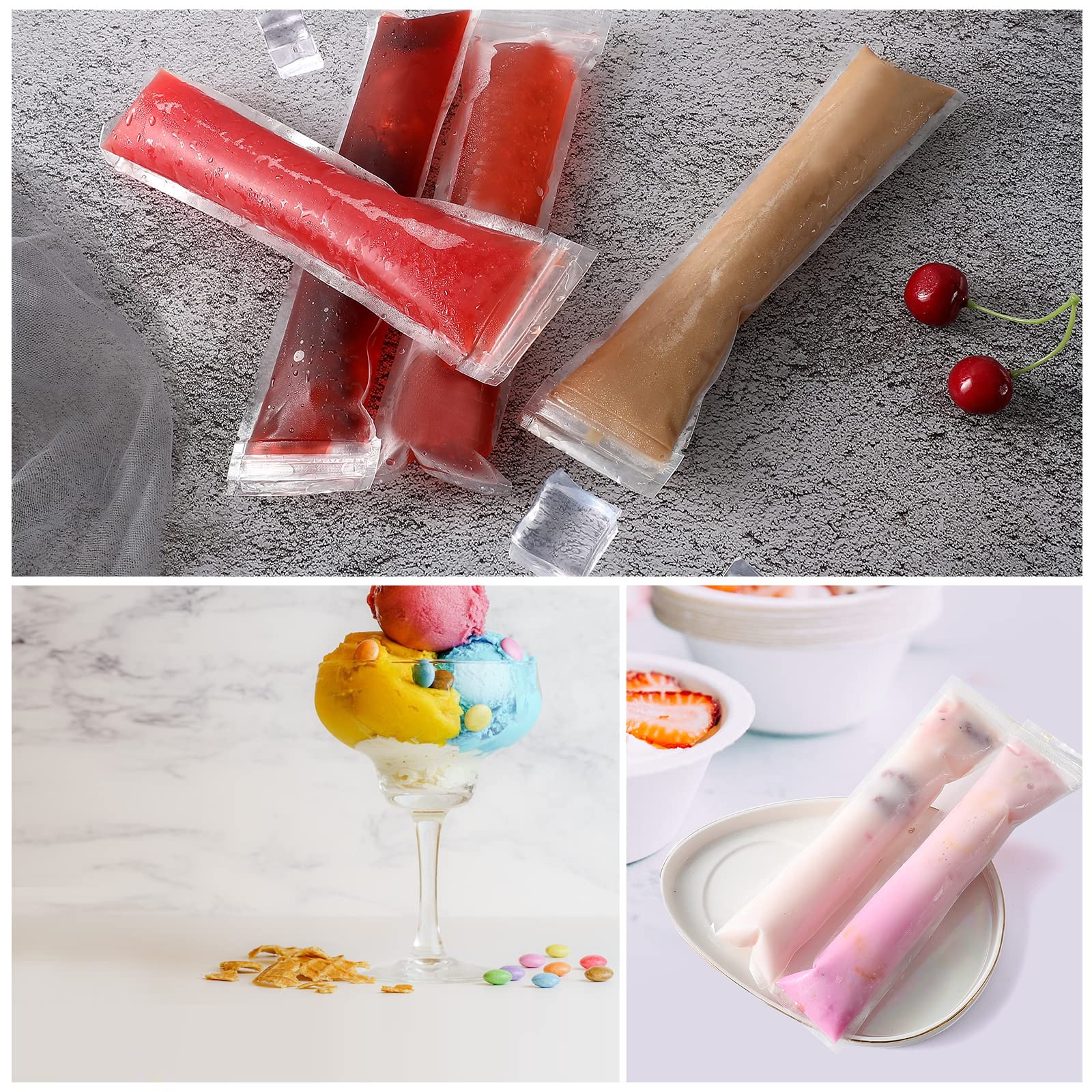 300 Popsicle Molds Bags - DIY Disposable Ice Pop Bags for Homemade Ice Lollies with Silicone Funnel - Perfect for Freeze Snacks, Kids Parties, Summer Treats & Healthy Frozen Desserts