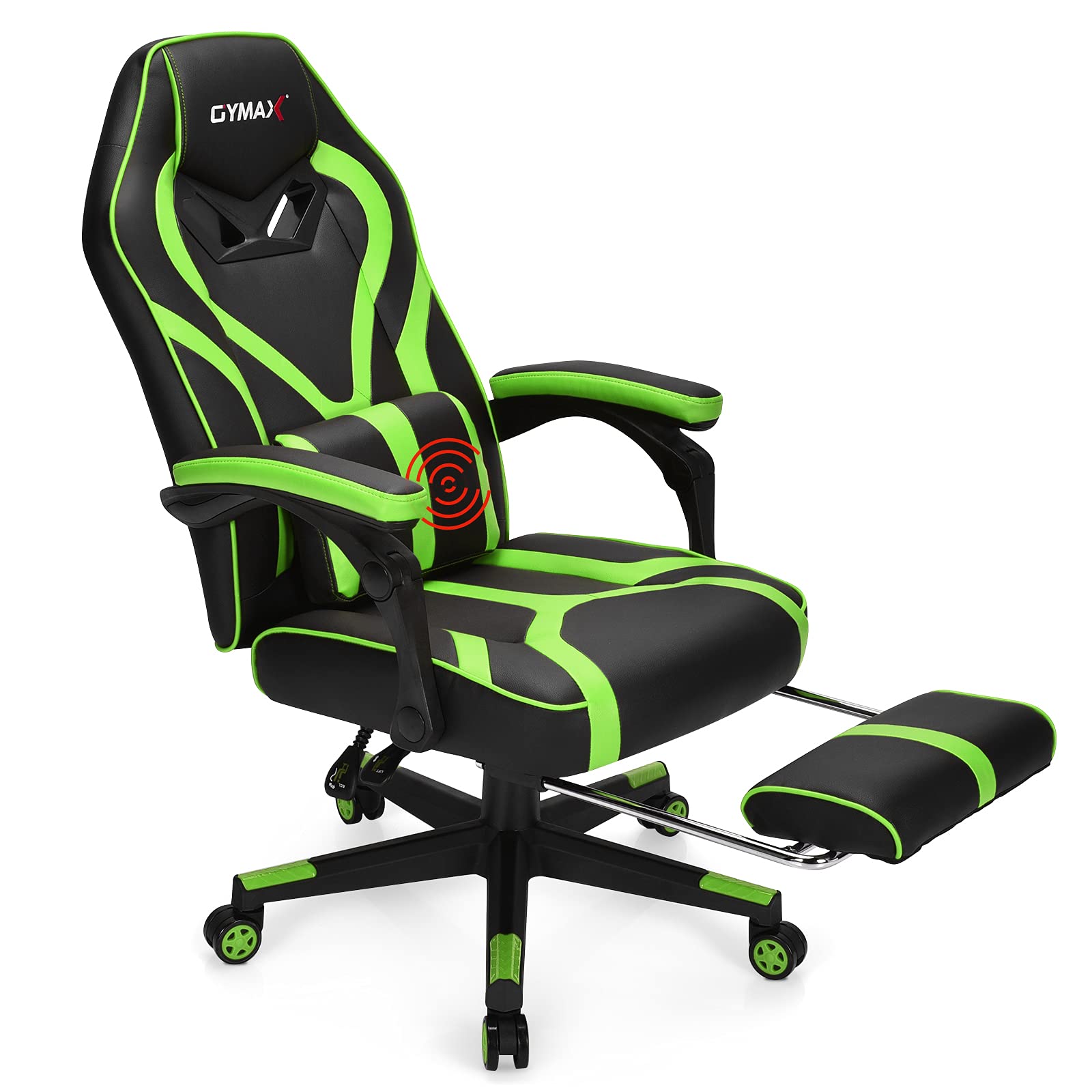 **POWERSTONE Ergonomic Massage Gaming Chair with Footrest - High-Back Reclining Racing Chair for PC & Video Games - Swivel Computer Desk Chair for Adults & Teens - Green - Perfect for Esports, Streaming & Home Office**
