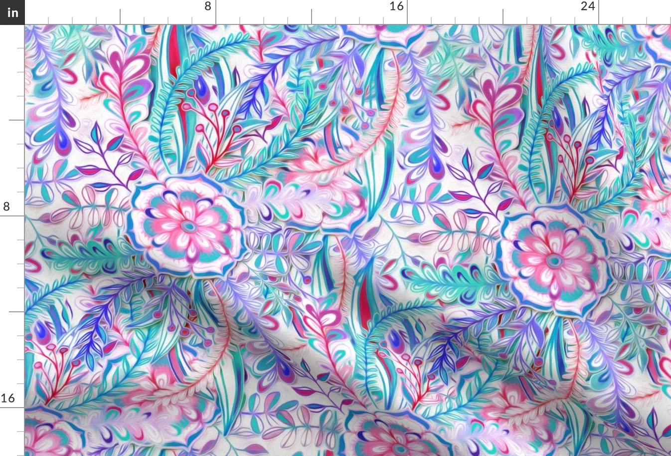 Boho Floral Printed Minky Fabric - Pink Teal Blue Flowers for Sewing Baby Blankets, Quilt Backing & Plush Toys | Soft Fat Quarter Wedding Fabric for DIY Crafts & Home Decor