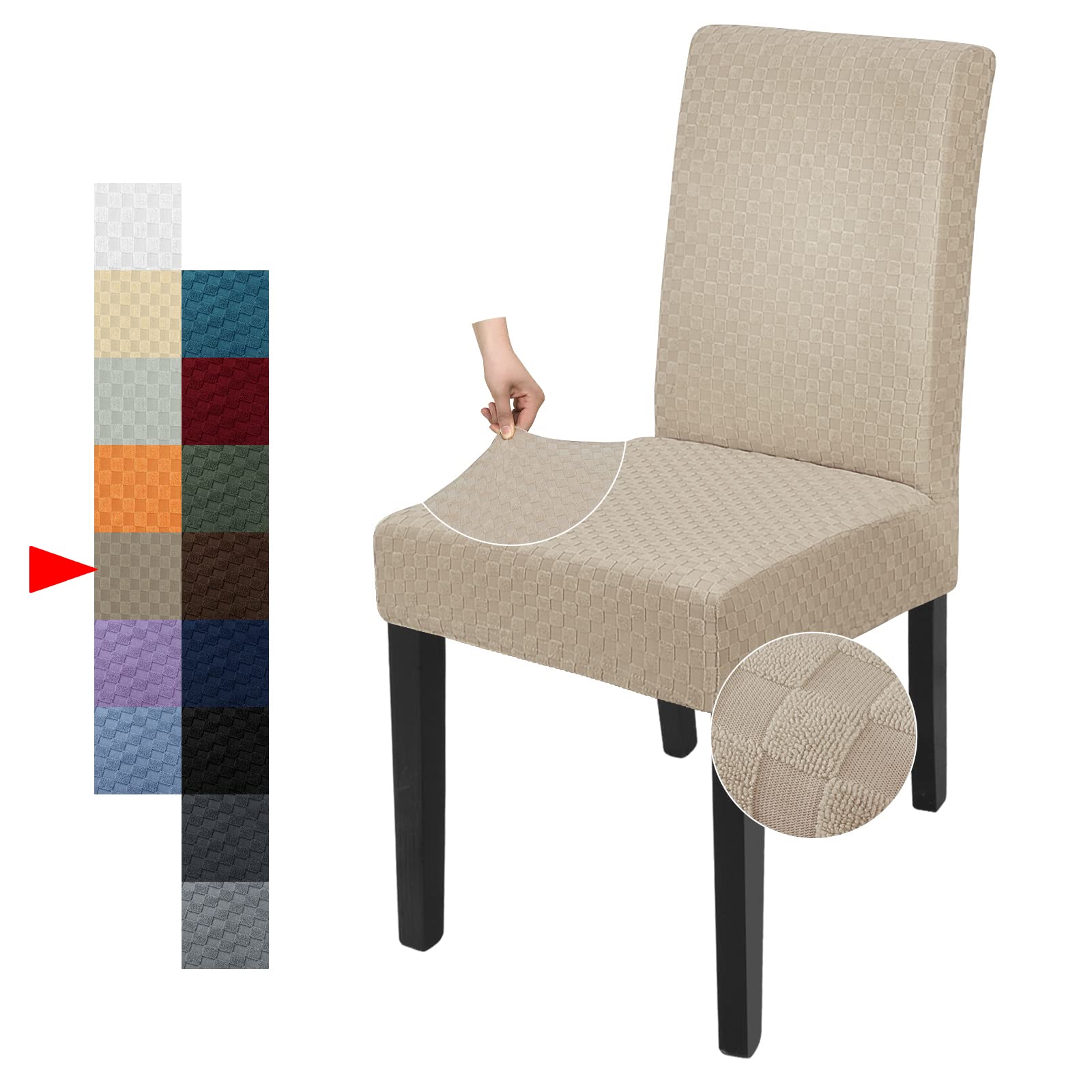 YEMYHOM 4-Pack Stretch Checkered Parsons Chair Slipcovers - Khaki Dining Room Furniture Protectors for Restaurant, Kitchen & Party Decor | Washable & Durable Chair Covers for Home & Commercial Use
