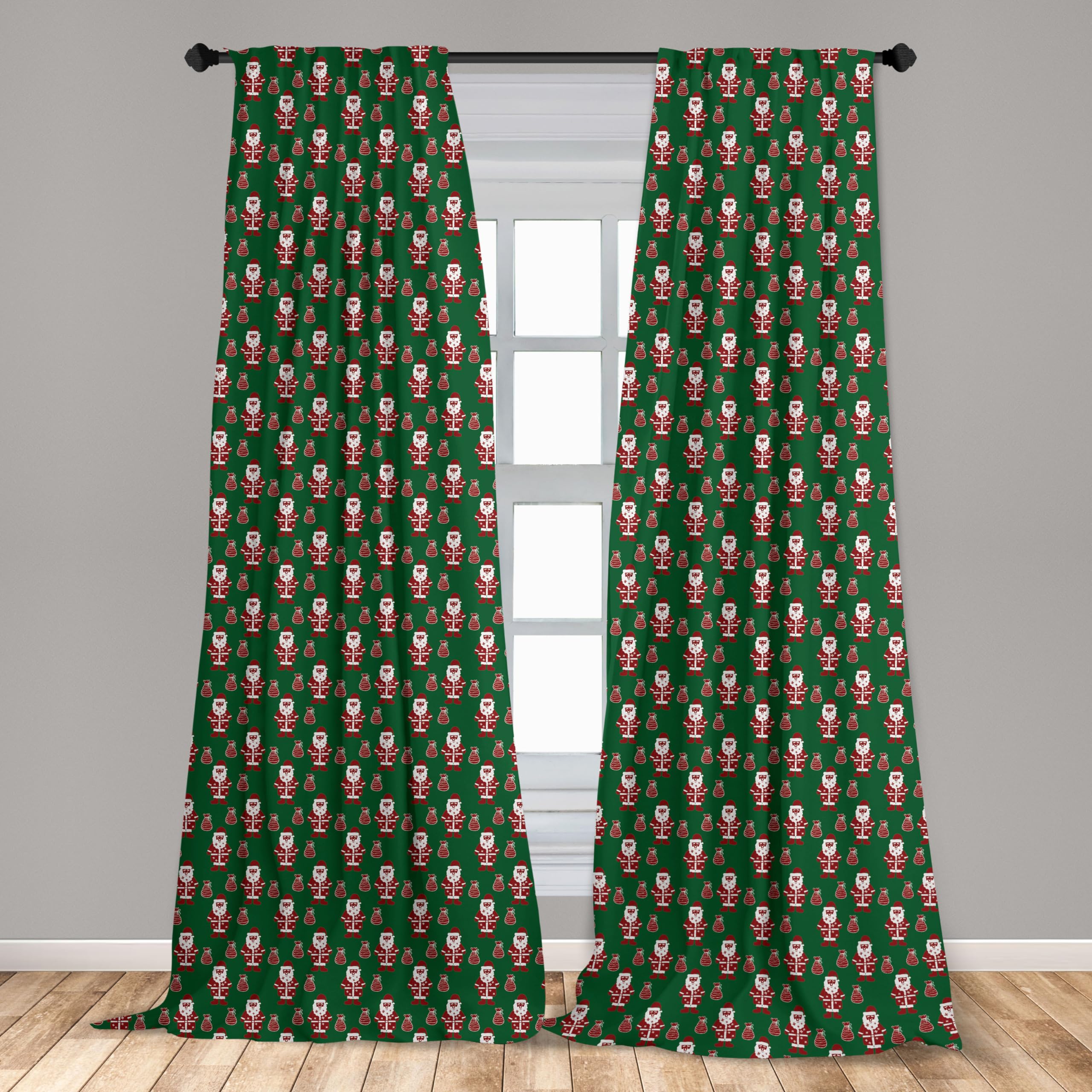 Ambesonne Christmas Santa Claus Window Curtains - 2-Panel Set with Rod Pocket, 28