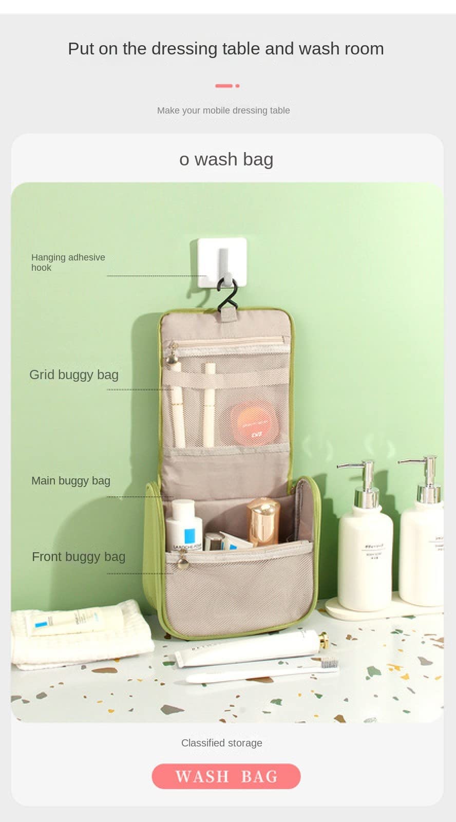 Waterproof Hanging Cosmetic Bag - Multi-Function Travel Makeup Organizer with Portable Wash Pouch (Gray) | Perfect for Travel, Gym & Daily Storage