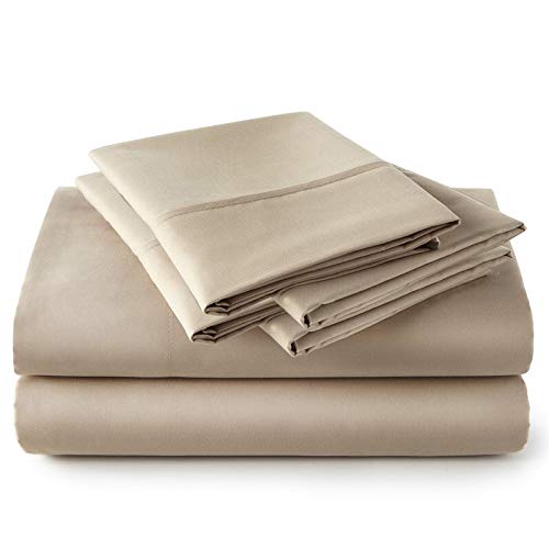 Premium 6-Piece Giza Egyptian Cotton Sheet Set in Taupe - 100% Long Staple Cotton Full Size Bedding with Deep 15