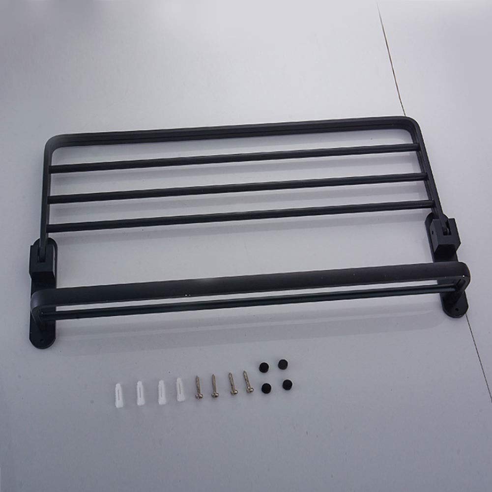 Sturdy Aluminum Alloy Double Layer Foldable Towel Rack - Black Bathroom & Kitchen Shelf for Hand Towels, Robes & Storage | Space-Saving Wall Mount Design for Small Spaces