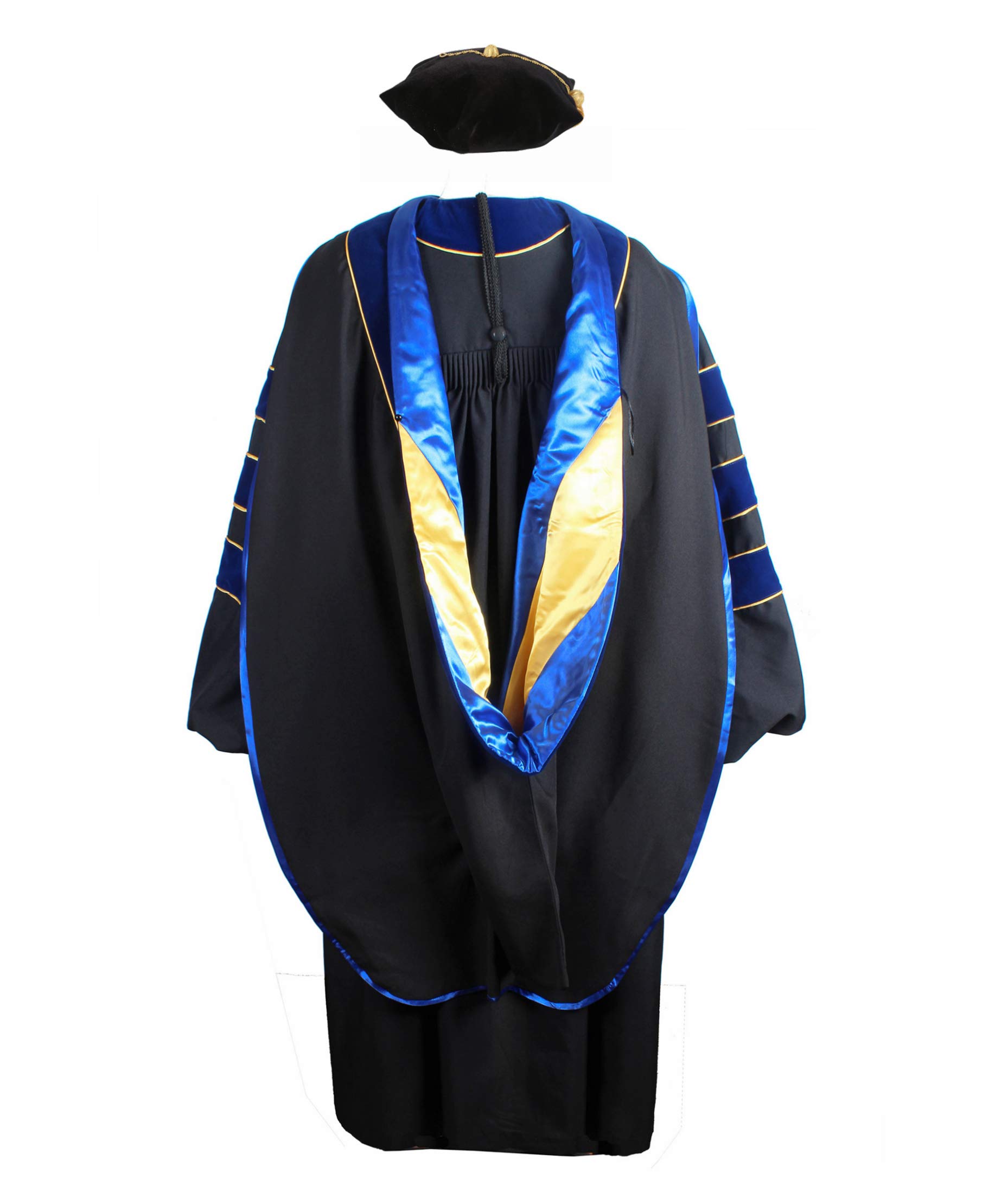 MyGradDay Deluxe Graduation Doctoral Gown, Hood & 8-Side Tam Set - Premium PhD Graduation Attire for Commencement Ceremonies & Academic Events