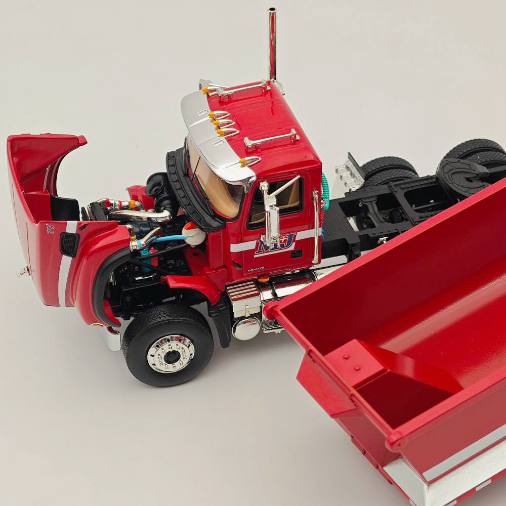 1:34 Scale Mack Granite & Round End Dump Trailer Diecast Model Truck - Collectible Construction Vehicle for Display & Play - Perfect for Construction Enthusiasts & Model Collectors