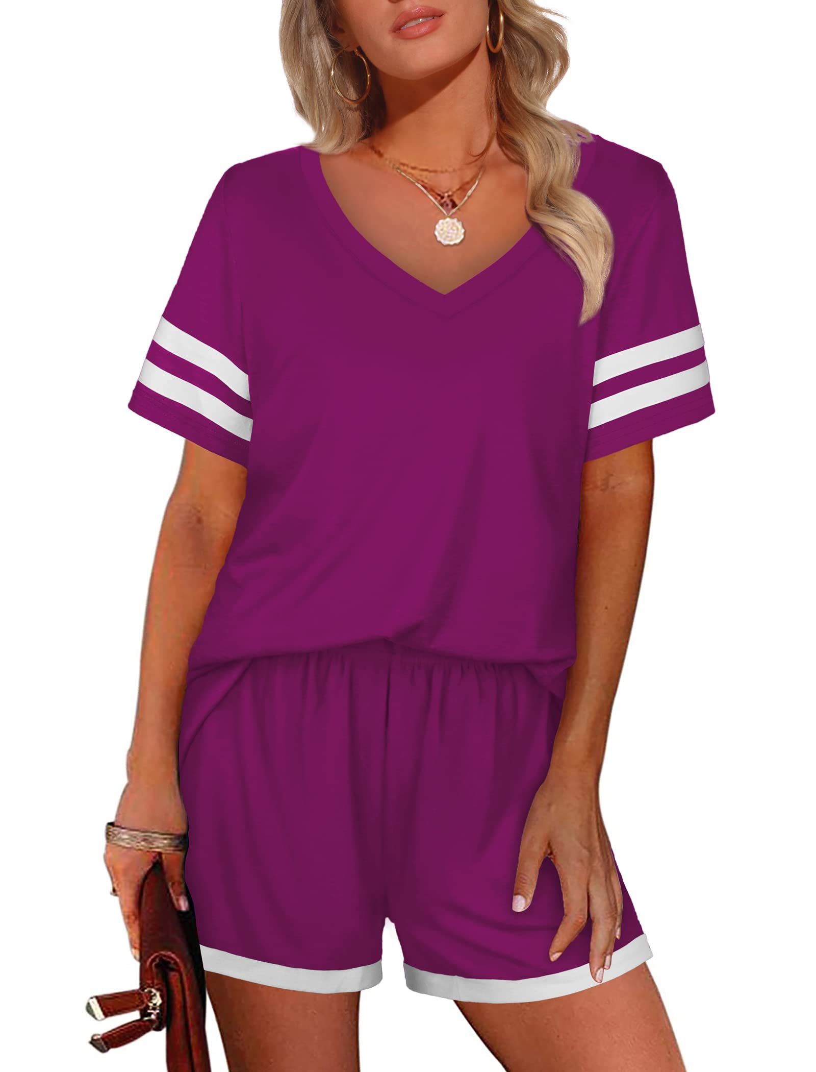 Aloodor Women's Summer Shorts Two-Piece Outfit Set with Pockets - Casual Lounge Wear for Beach, Vacation & Home Relaxation