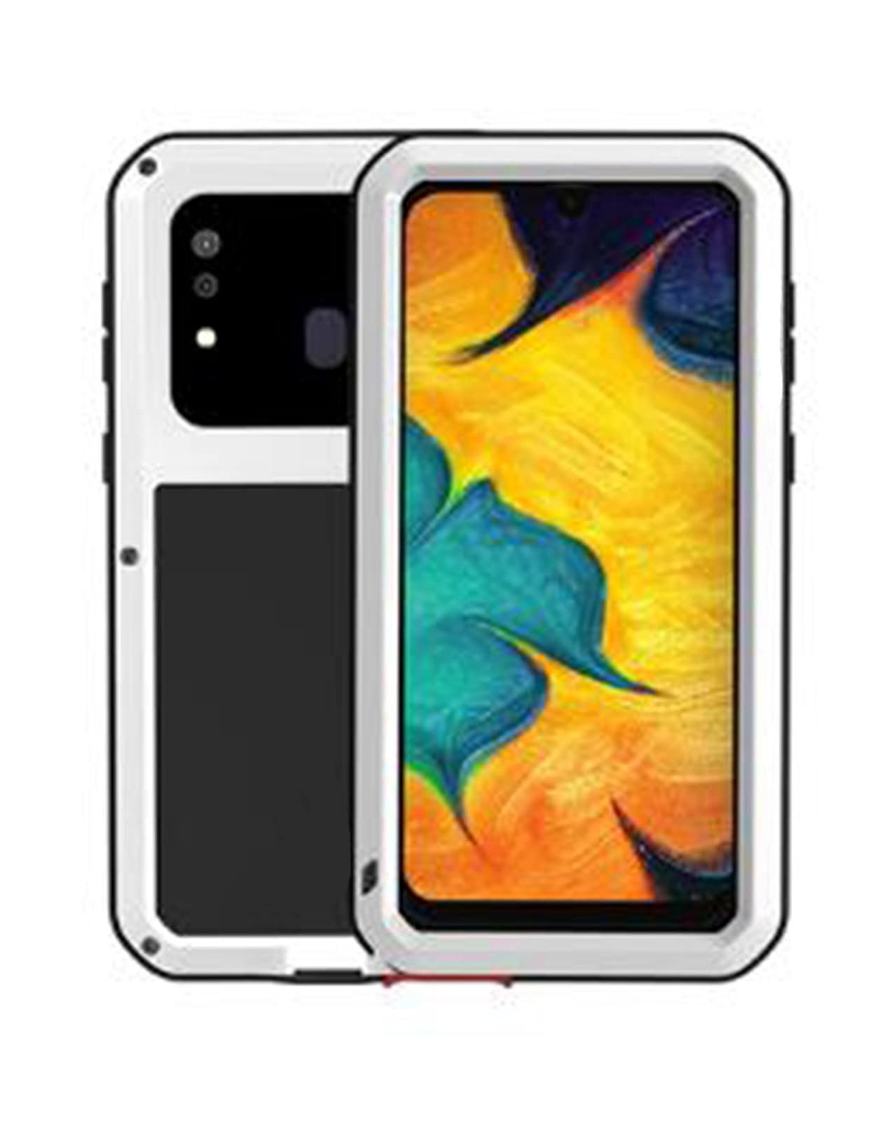 Waterproof Phone Case for Samsung Galaxy A20 A30 - Shockproof, Water Resistant, Metal Armor Cover (White, A20 Size) - Perfect for Swimming, Outdoor Adventures & Daily Protection