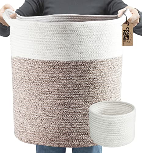 COMFY-HOMI 2-Piece Large Woven Cotton Rope Laundry Basket Set - 18