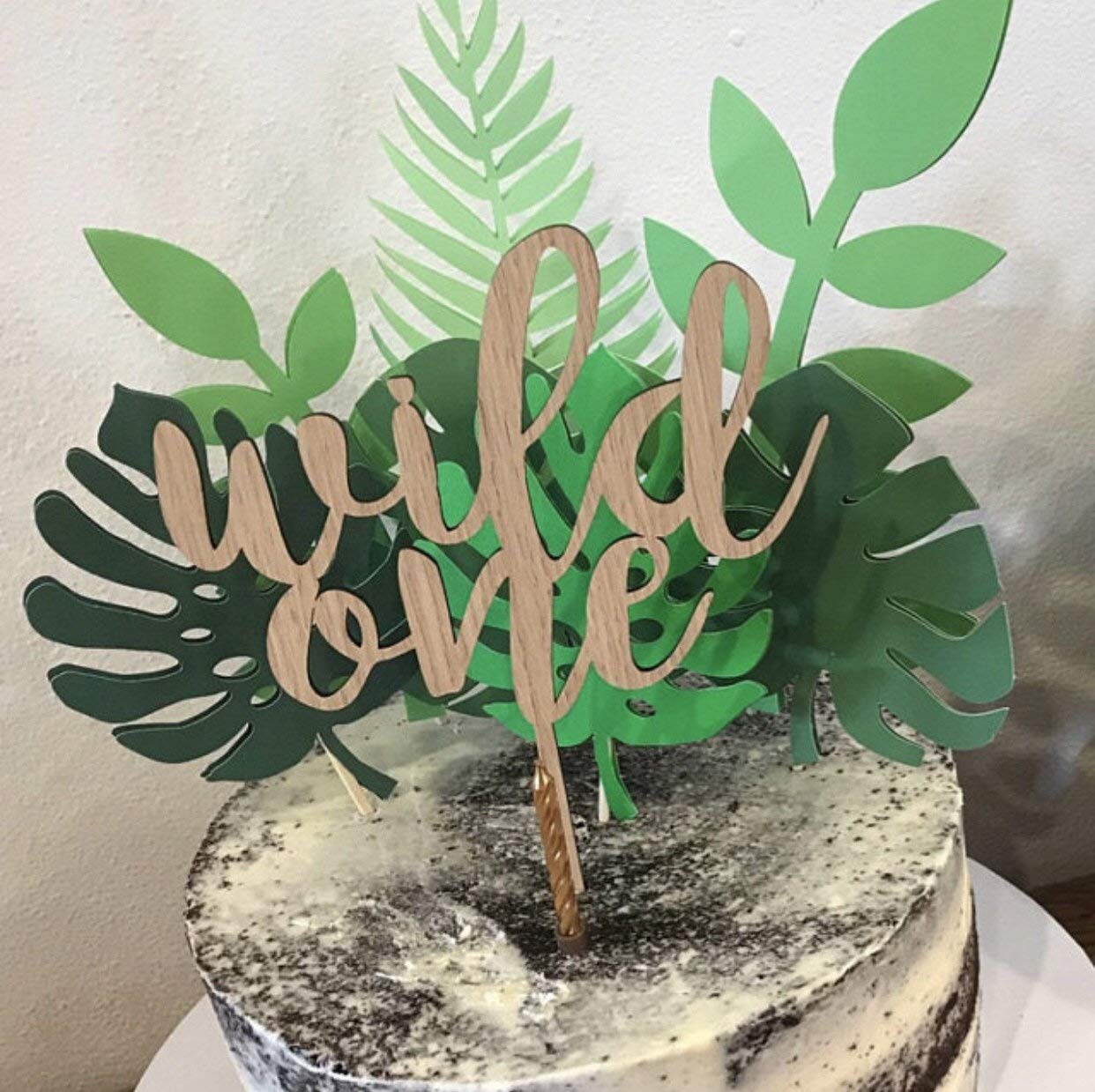LaVenty Set of 7 Glittery Tropical Leaves Cake Toppers - Elegant Palm Leaf Wedding Cake Decorations for Tropical Theme Parties, Bridal Showers & Birthday Cakes