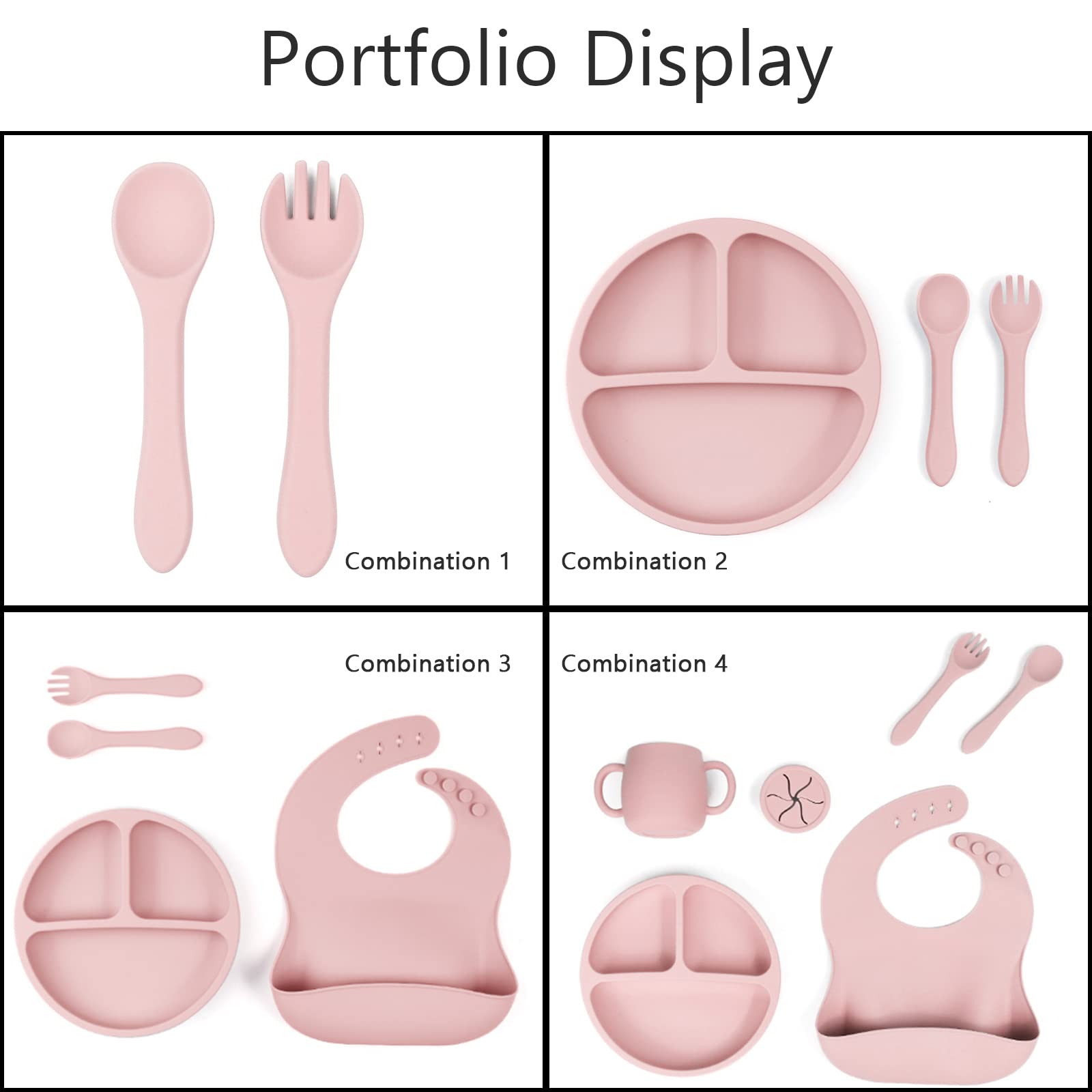 Personalized Silicone Baby Feeding Set - Custom Snack Cup with Lid, Adjustable Silicone Bibs, Soft Spoon & Fork - Ideal for Baby Weaning, Birthday Gifts & Travel - BPA-Free Divided Tableware Set for Toddlers 6-24 Months
