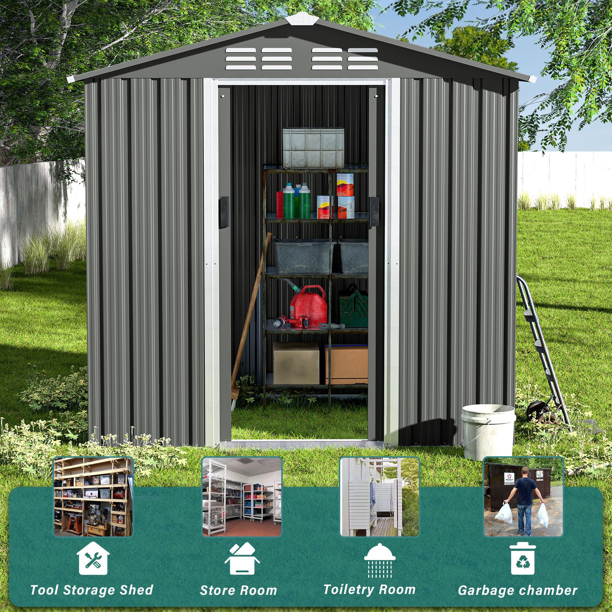 Gotland 6FT x 4FT Metal Storage Shed with Lockable Sliding Doors & Air Vents | Outdoor Utility & Tool Organizer for Garden, Backyard, Patio, Lawn | Perfect for Storing Lawn Mowers, Bikes & Seasonal Items