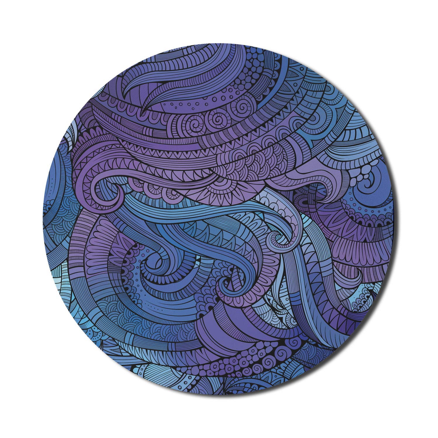 Ambesonne Abstract Ocean Inspired Paisley Swirl Mouse Pad - 8 Inch Round Non-Slip Rubber Gaming Mousepad with Hand Drawn Artwork in Purple & Blue | Perfect for Computers, Laptops, Office & Gaming Setups