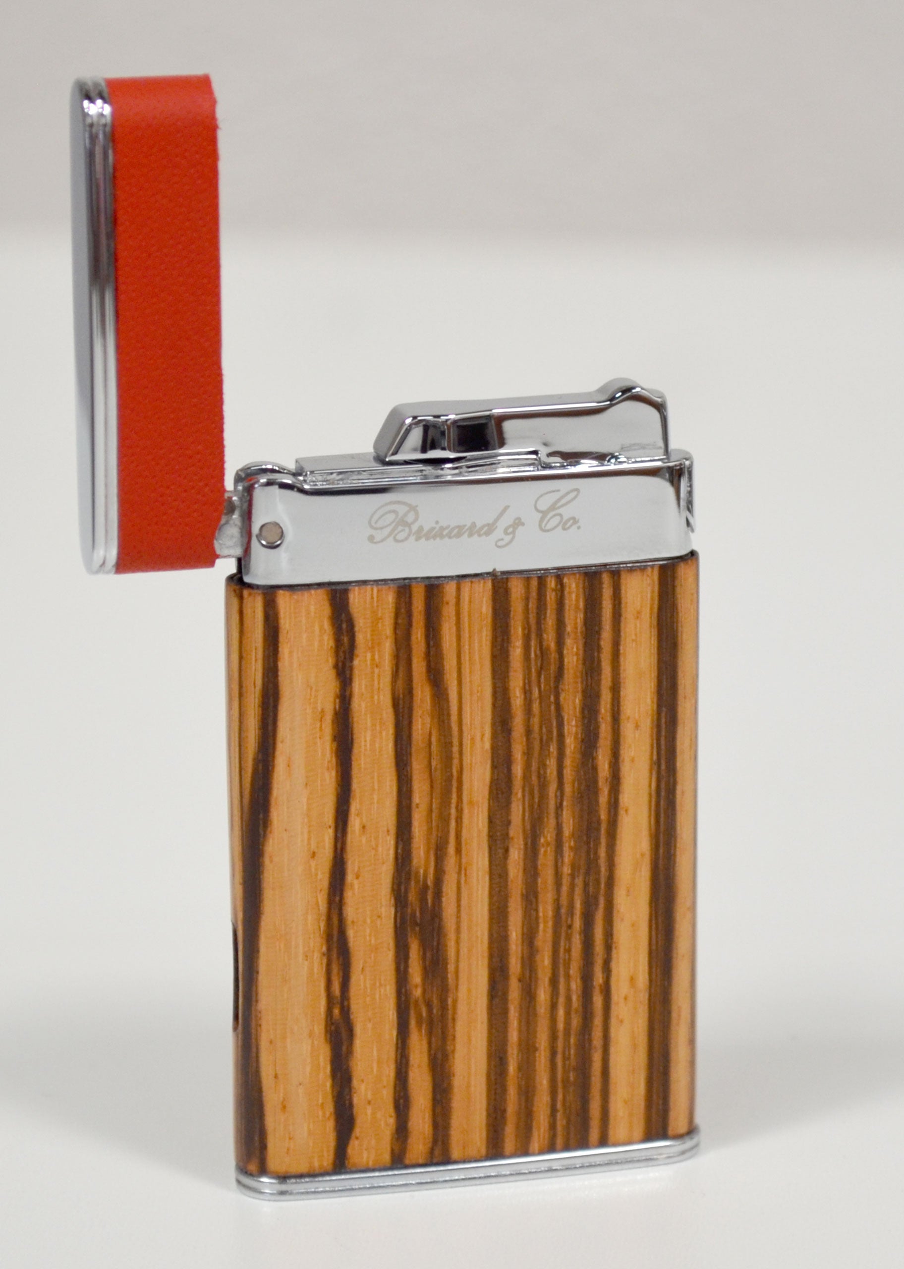 Premium Brizard & Co Zebrawood & Racing Red Two-Tone Sottile Lighter - Elegant Windproof Refillable Butane Lighter for Cigars, Candles & Outdoor Use